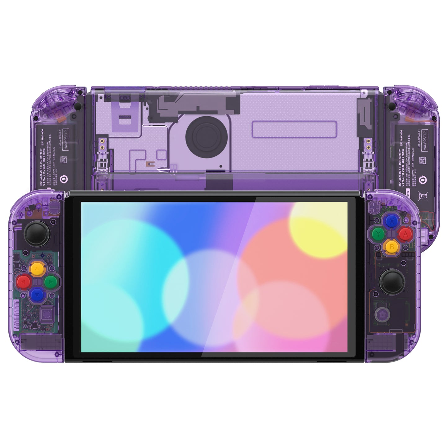 eXtremeRate Custom Replacement Full Set Shell with Buttons for Nintendo Switch OLED - Crystal Clear Atomic Purple eXtremeRate