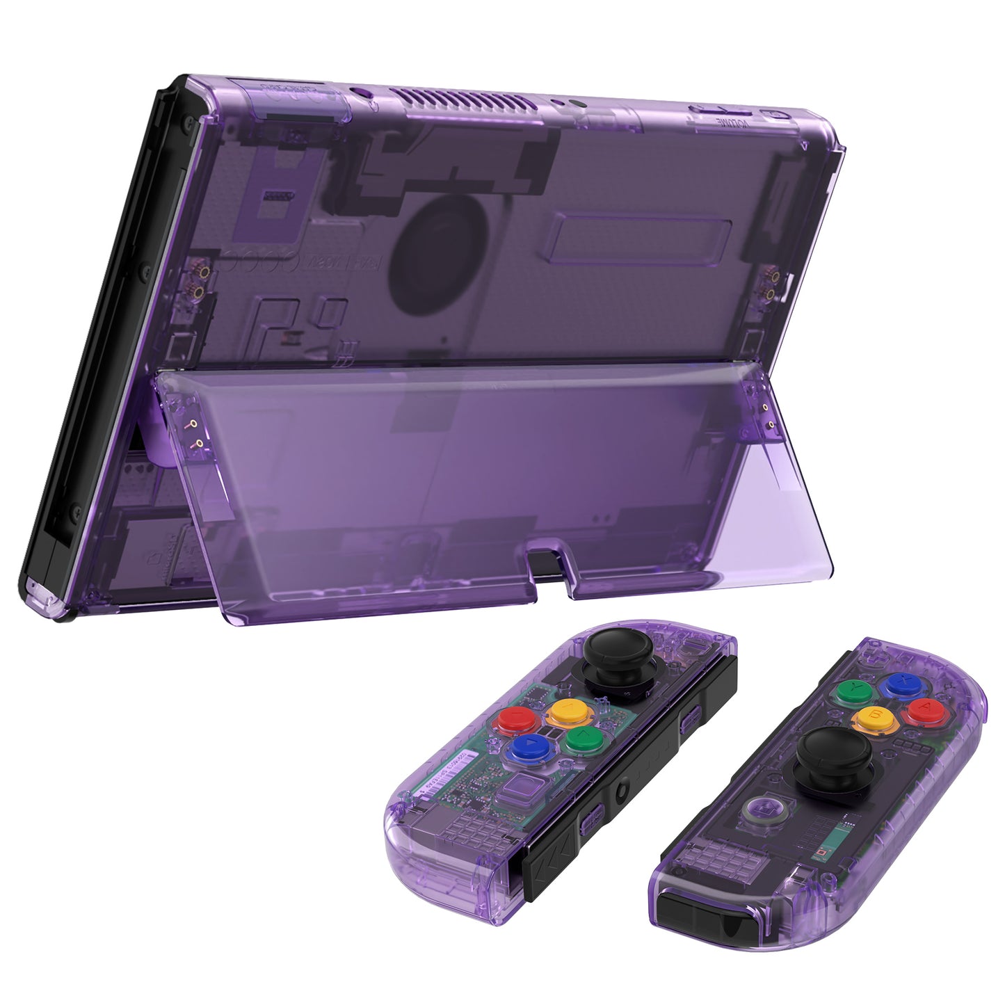 eXtremeRate Custom Replacement Full Set Shell with Buttons for Nintendo Switch OLED - Crystal Clear Atomic Purple eXtremeRate