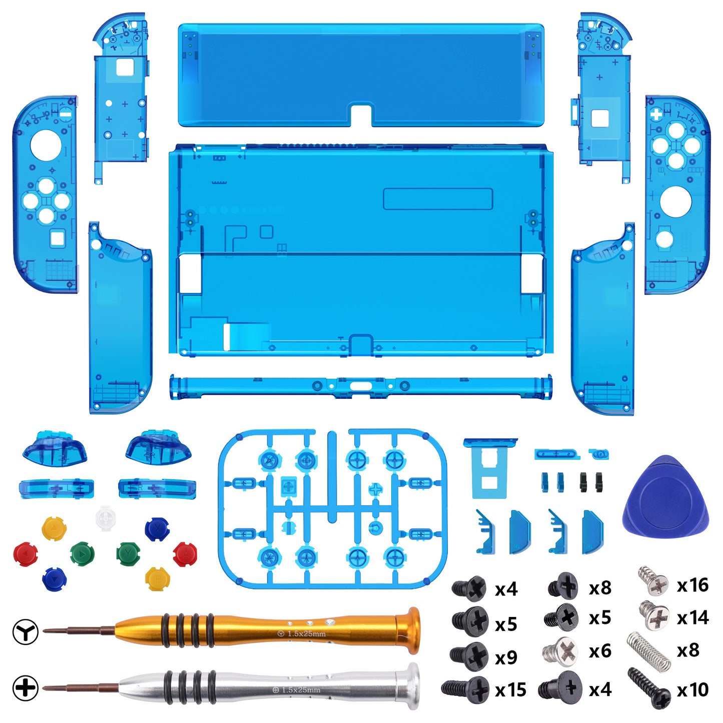 eXtremeRate Custom Replacement Full Set Shell with Buttons for Nintendo Switch OLED - Crystal Clear Blue