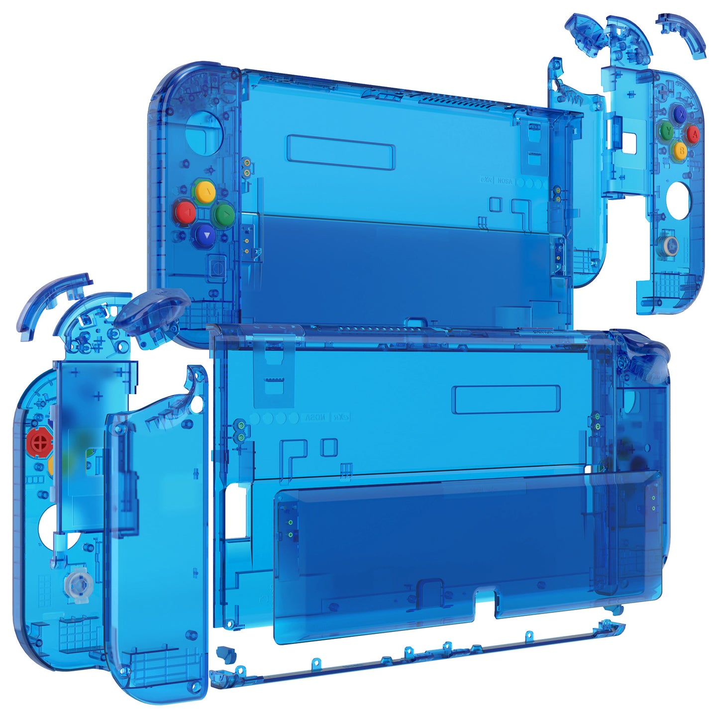 eXtremeRate Custom Replacement Full Set Shell with Buttons for Nintendo Switch OLED - Crystal Clear Blue