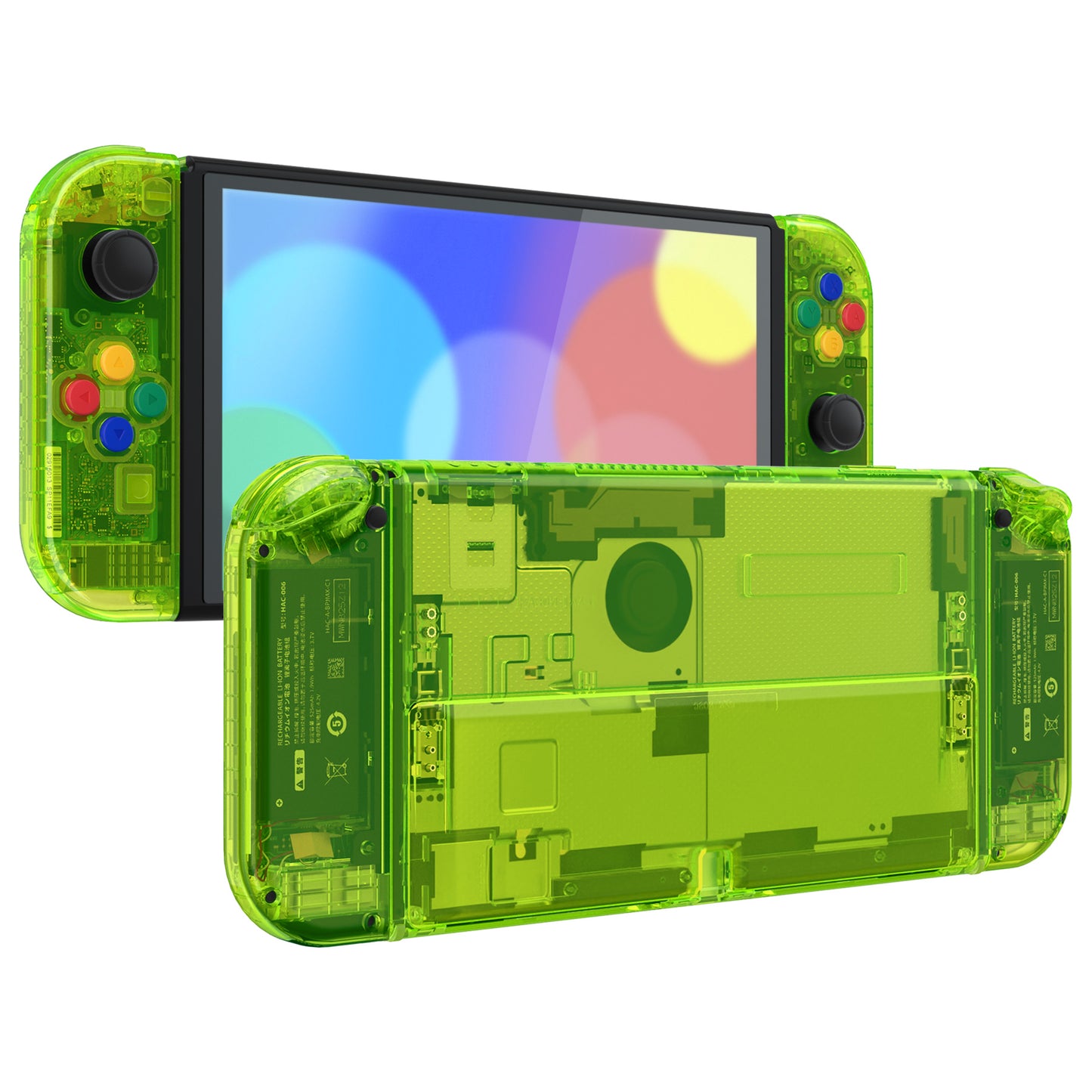 eXtremeRate Custom Replacement Full Set Shell with Buttons for Nintendo Switch OLED - Crystal Clear Lime Green