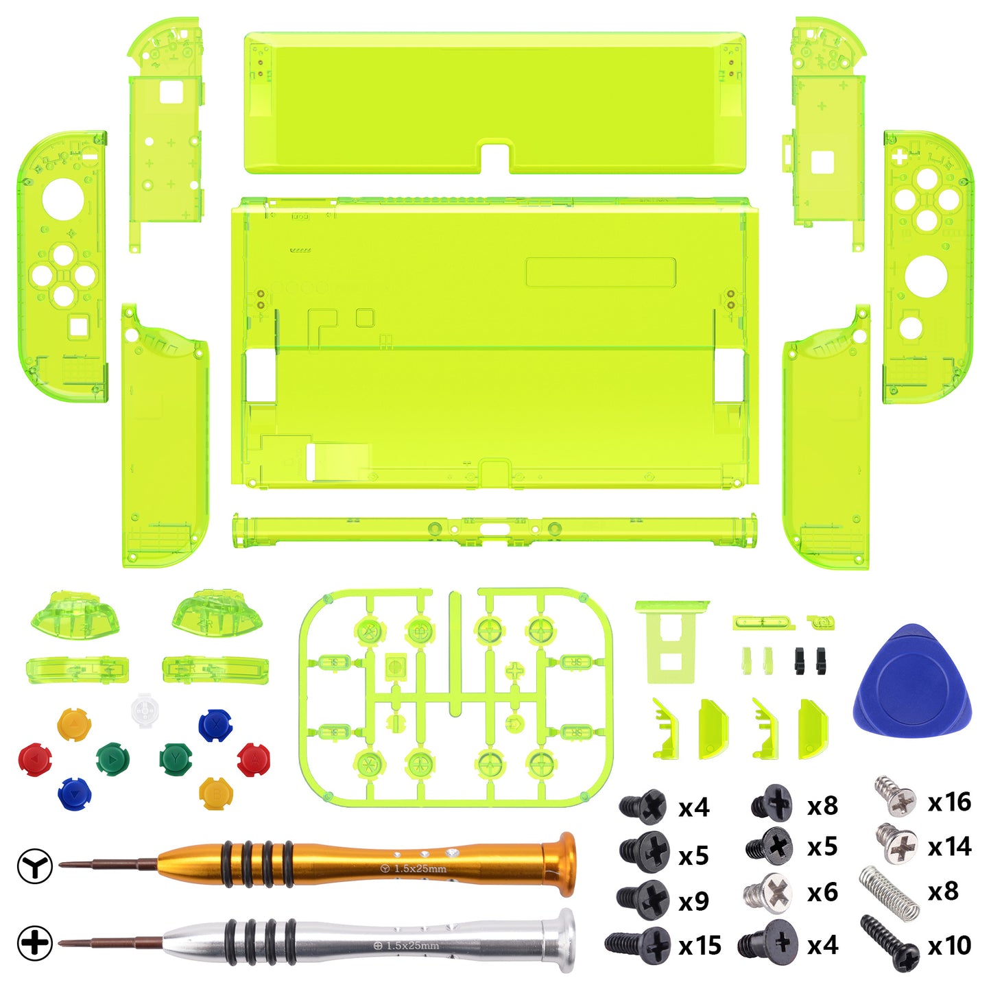 eXtremeRate Custom Replacement Full Set Shell with Buttons for Nintendo Switch OLED - Crystal Clear Lime Green