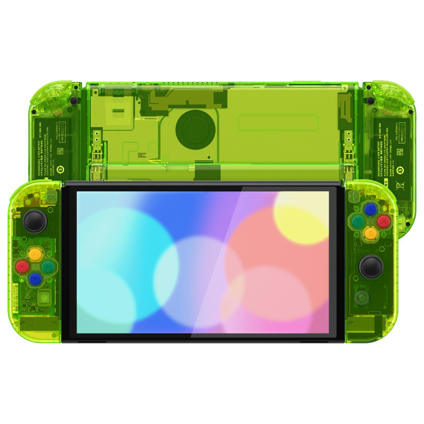 eXtremeRate Custom Replacement Full Set Shell with Buttons for Nintendo Switch OLED - Crystal Clear Lime Green