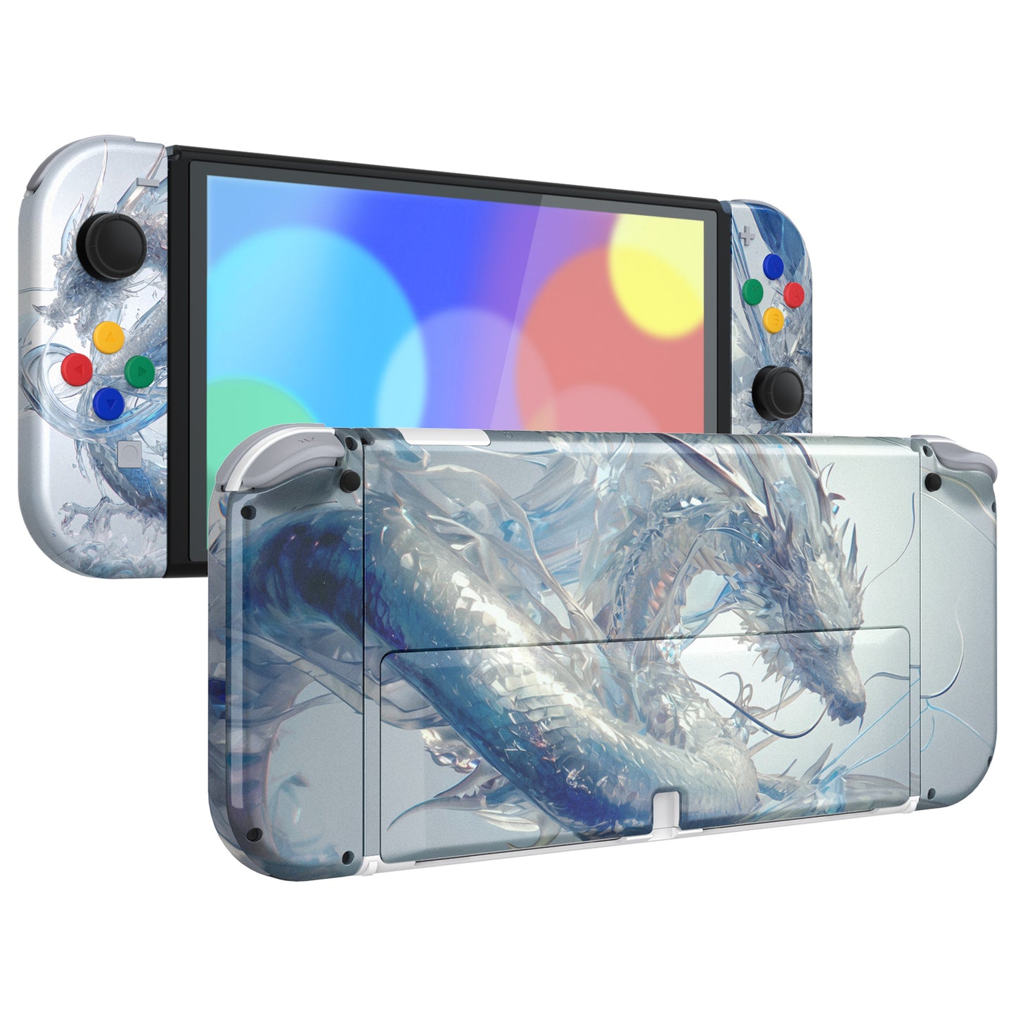 eXtremeRate Custom Replacement Full Set Shell with Buttons for Nintendo Switch OLED - Crystal Dragon