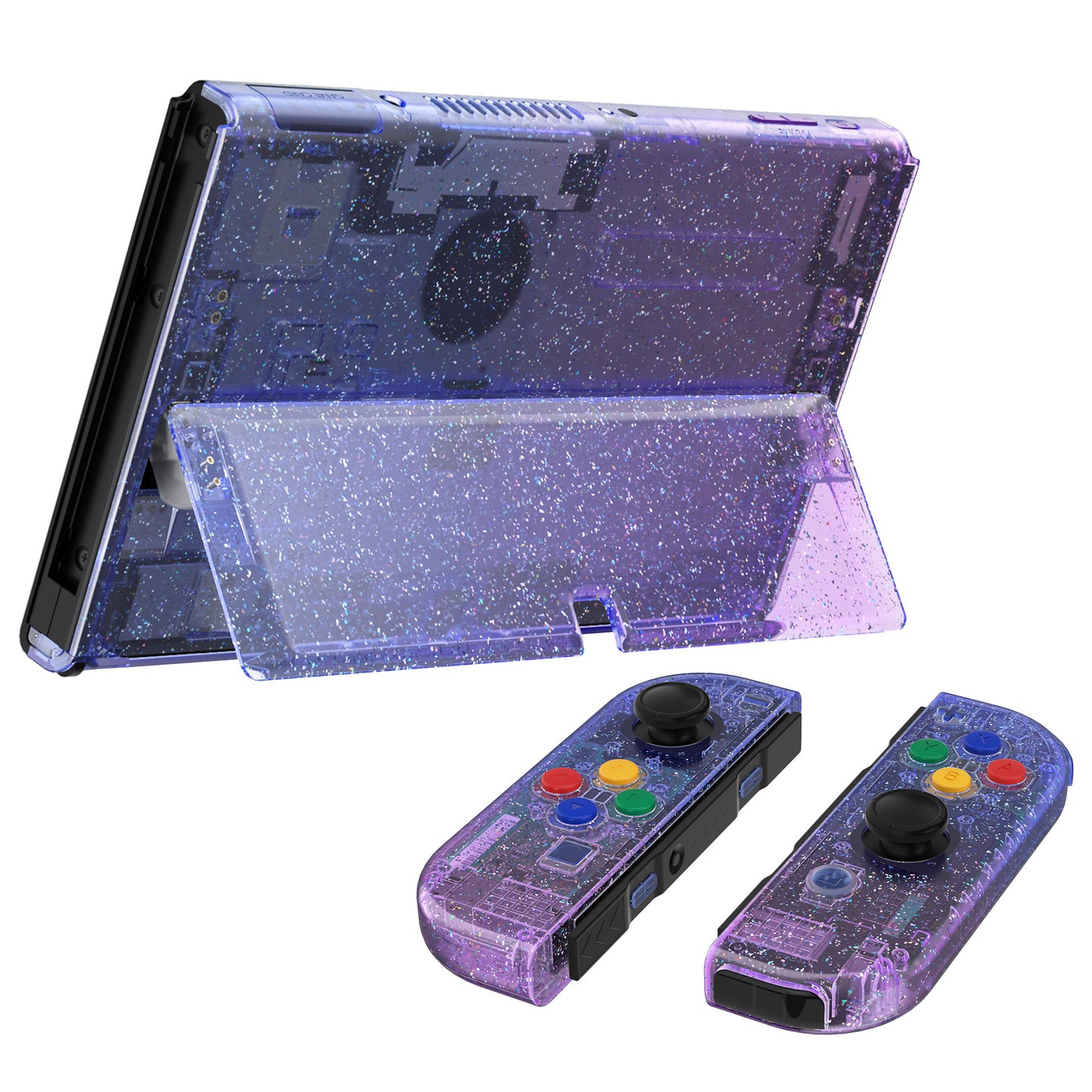 eXtremeRate Custom Replacement Full Set Shell with Buttons for Nintendo Switch OLED - Glitter Gradient Translucent Bluebell