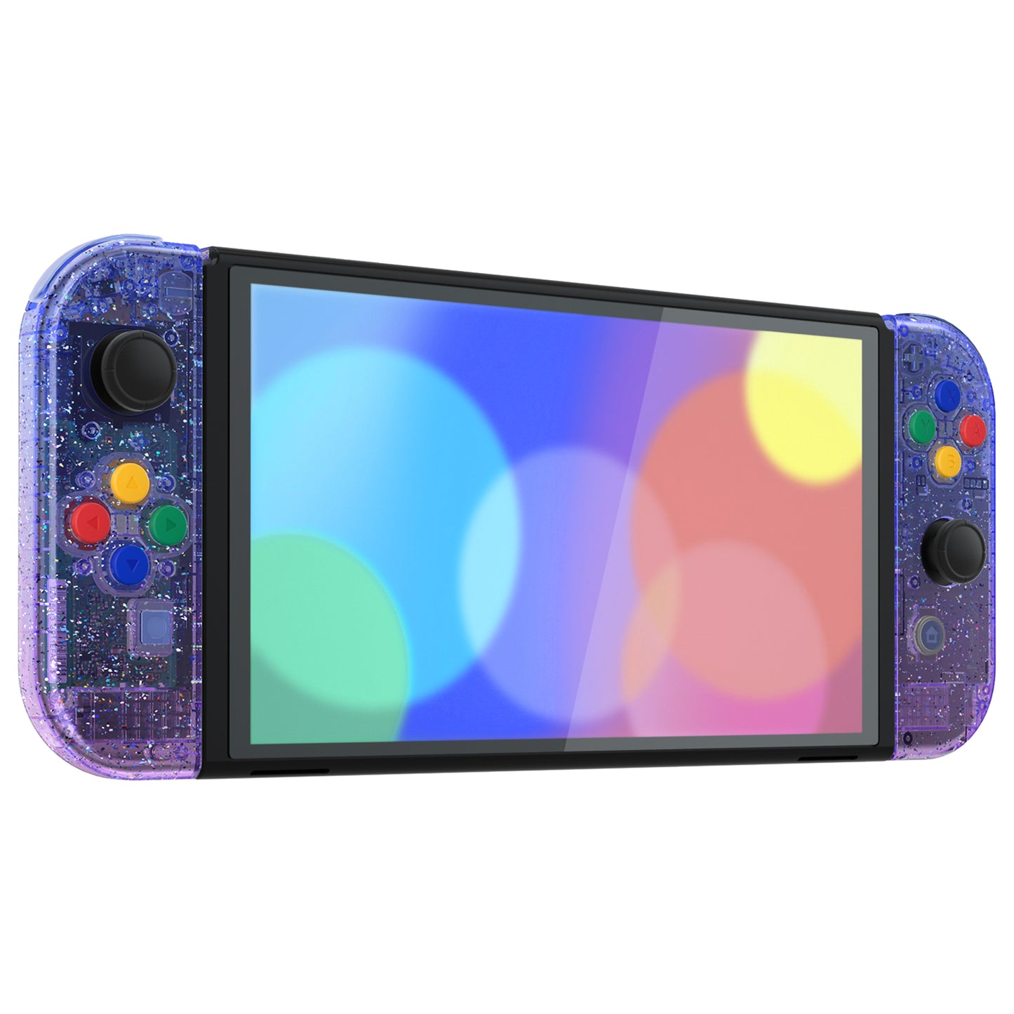 eXtremeRate Custom Replacement Full Set Shell with Buttons for Nintendo Switch OLED - Glitter Gradient Translucent Bluebell