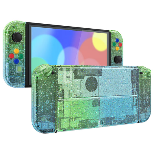 eXtremeRate Custom Replacement Full Set Shell with Buttons for Nintendo Switch OLED - Glitter Gradient Translucent Green Blue