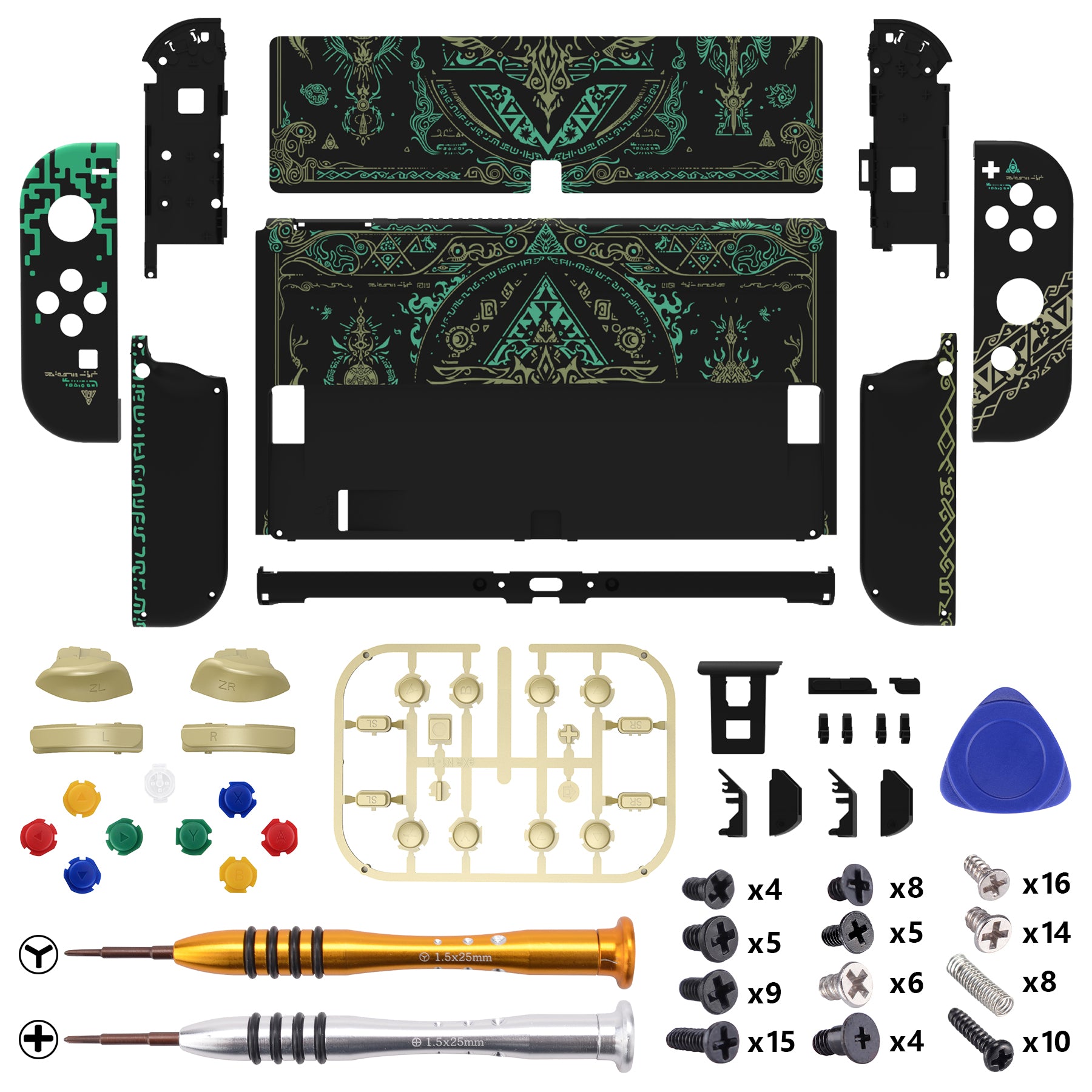 eXtremeRate Custom Replacement Full Set Shell with Buttons for Nintendo Switch OLED - Glow in Dark - Totem of Kingdom Black eXtremeRate