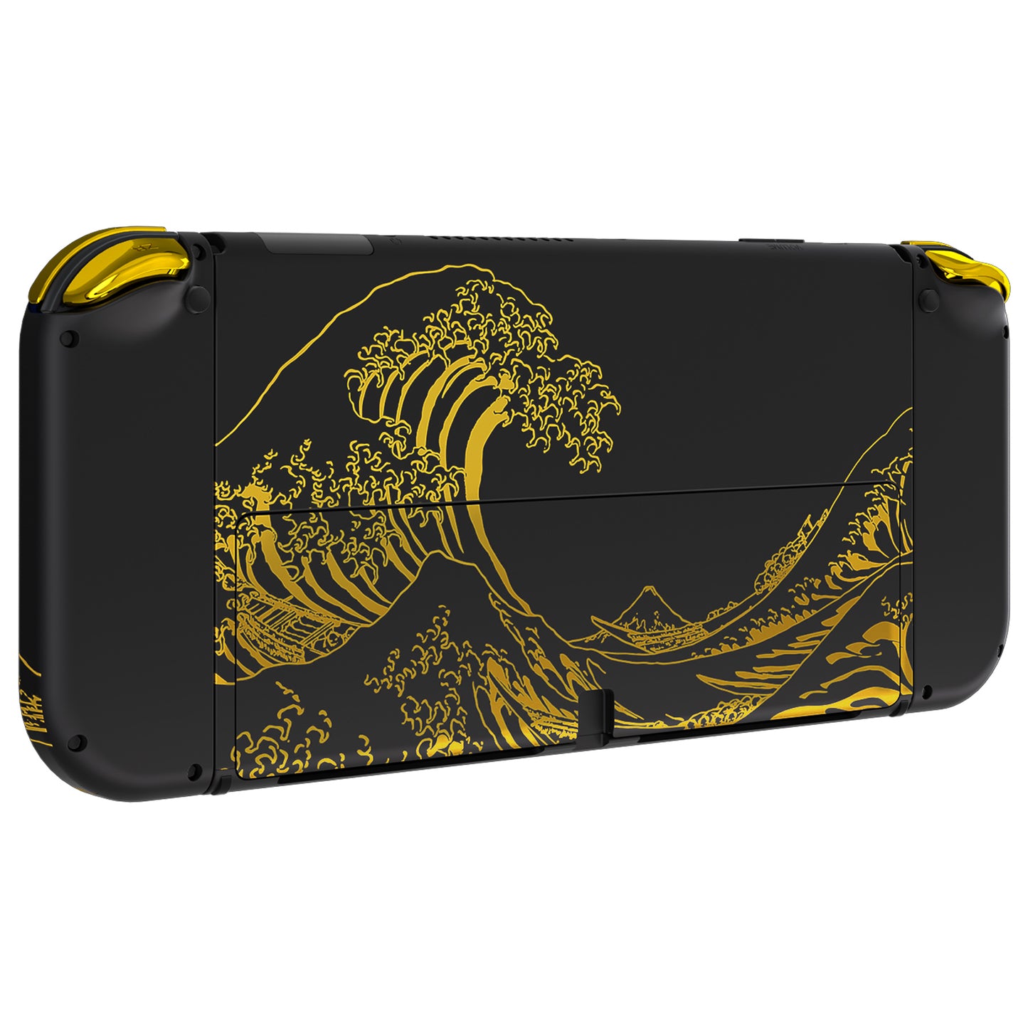eXtremeRate Custom Replacement Full Set Shell with Buttons for Nintendo Switch OLED - The Great GOLDEN Wave Off Kanagawa - Black