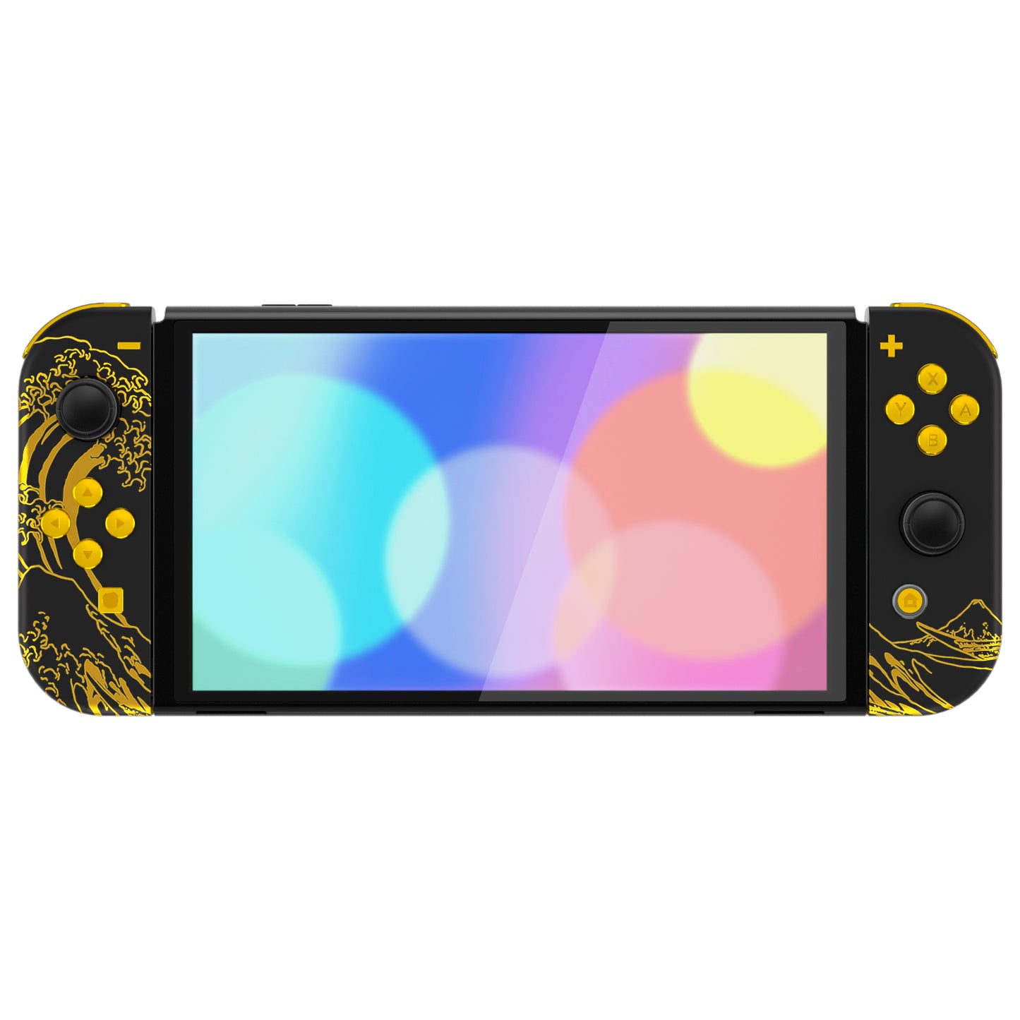 eXtremeRate Custom Replacement Full Set Shell with Buttons for Nintendo Switch OLED - The Great GOLDEN Wave Off Kanagawa - Black eXtremeRate