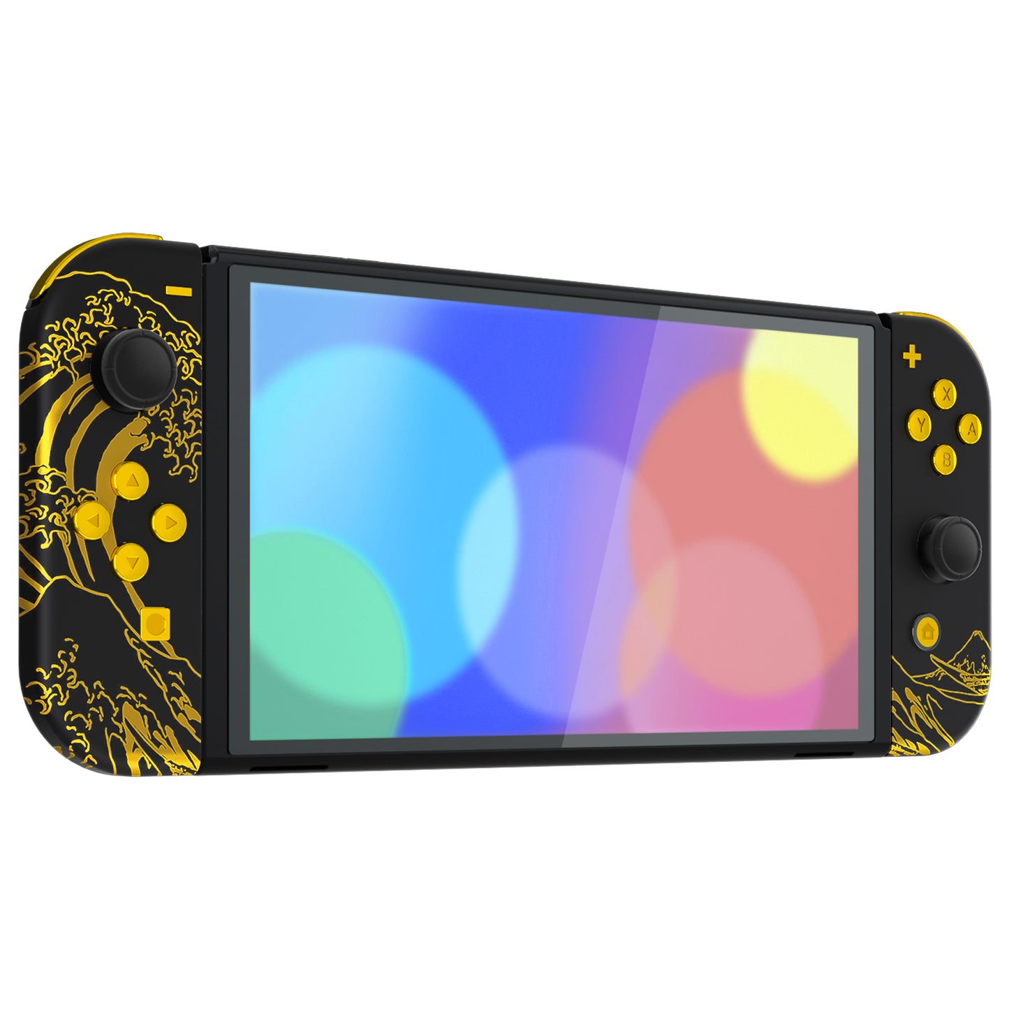 eXtremeRate Custom Replacement Full Set Shell with Buttons for Nintendo Switch OLED - The Great GOLDEN Wave Off Kanagawa - Black eXtremeRate