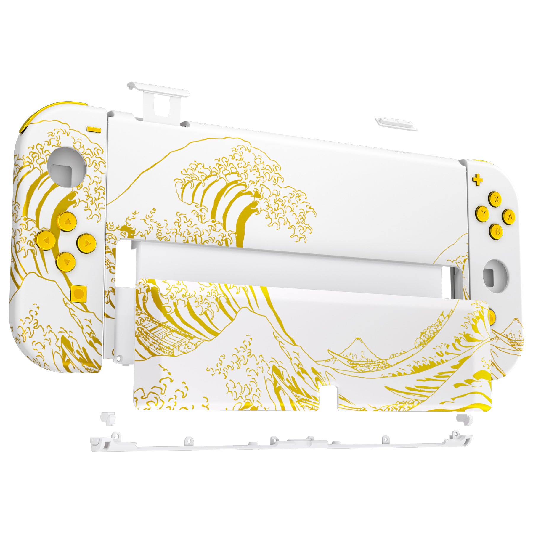 eXtremeRate Custom Replacement Full Set Shell with Buttons for Nintendo Switch OLED - The Great GOLDEN Wave Off Kanagawa - White eXtremeRate