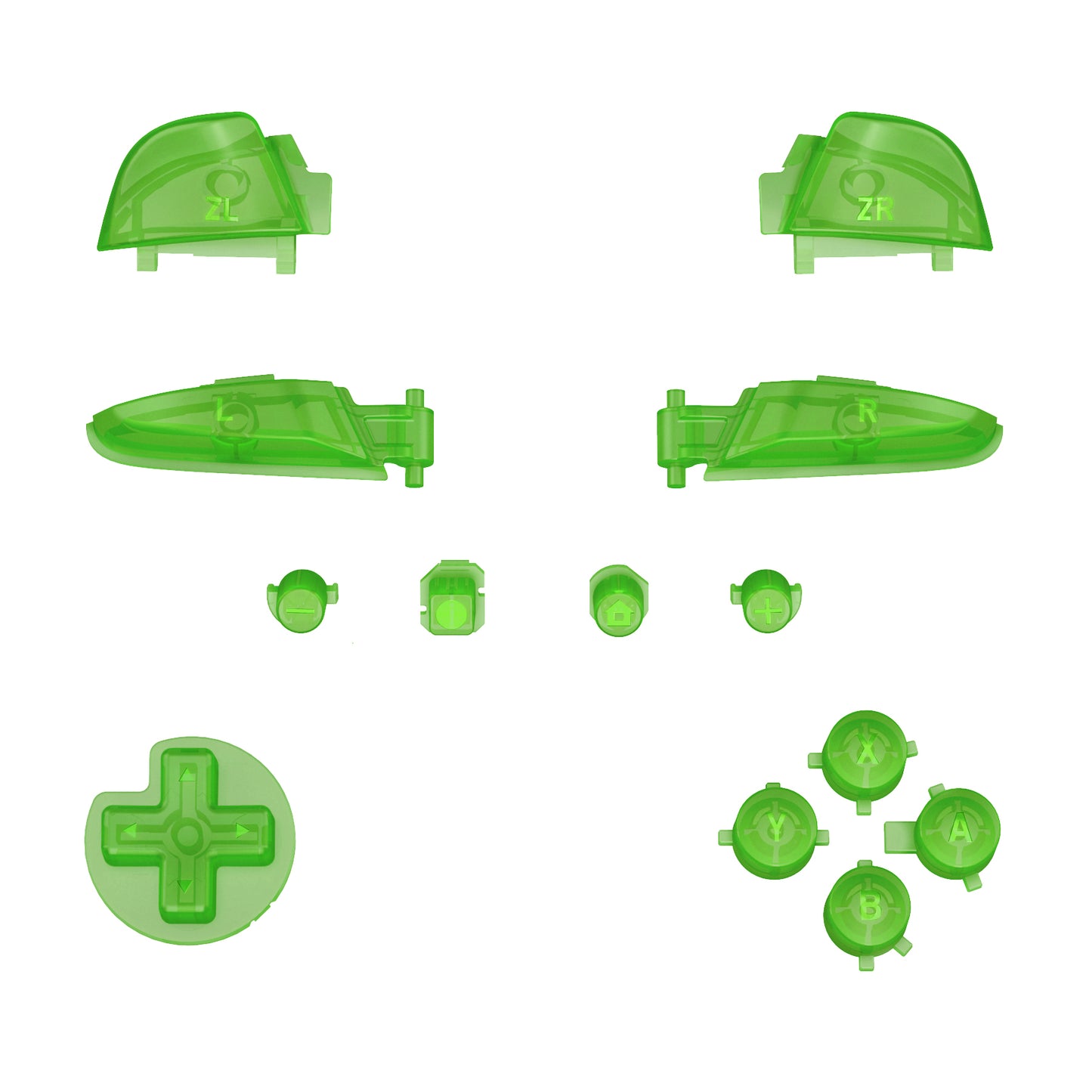 eXtremeRate DIY Replacement Full Set Buttons for Nintendo Switch Pro Controller - Clear Green