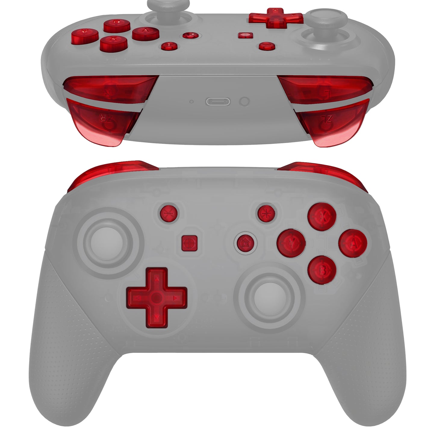 eXtremeRate DIY Replacement Full Set Buttons for Nintendo Switch Pro Controller - Clear Red