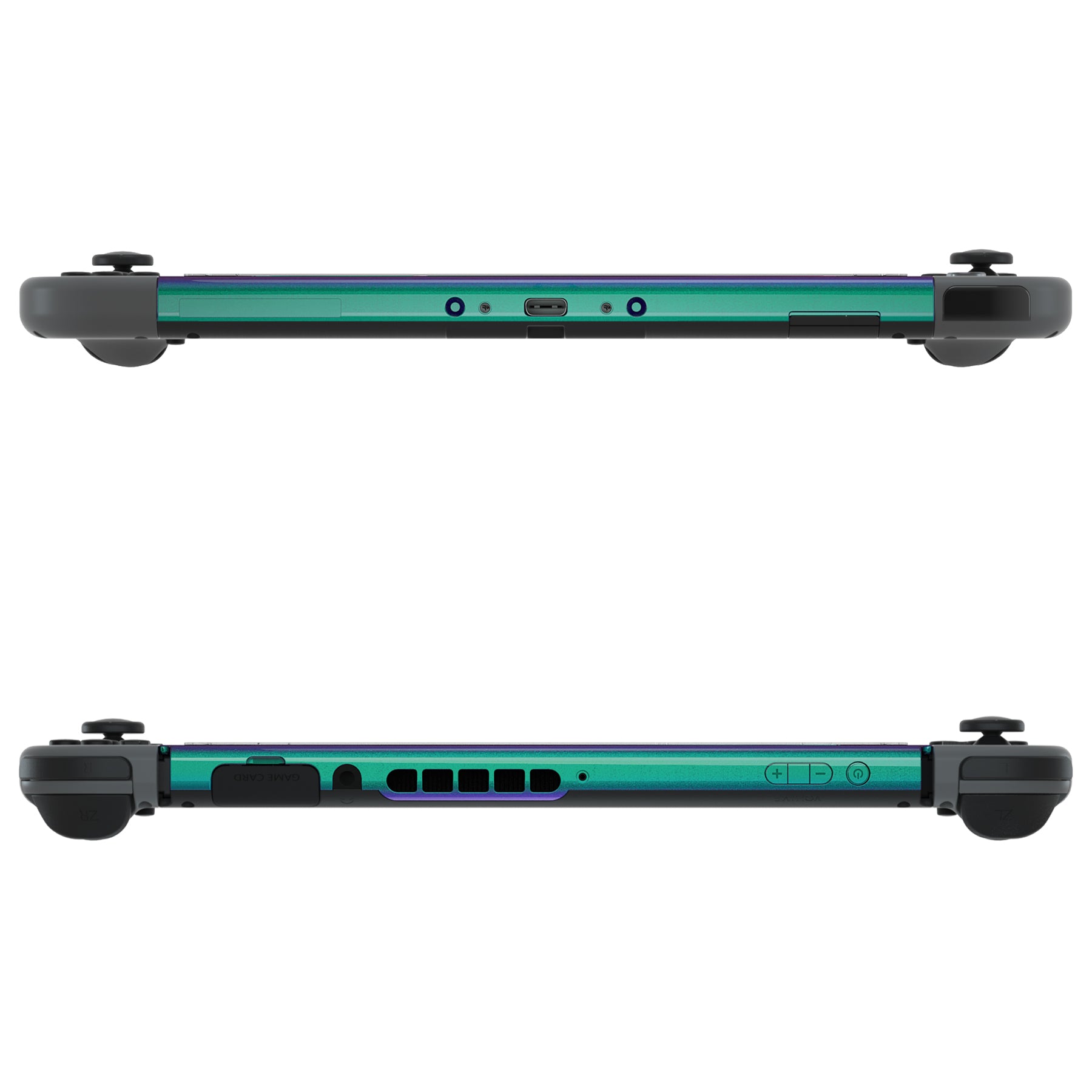 eXtremeRate DIY Replacement Housing Shell Front Frame with Volume Up Down Power Buttons for NS Switch Console - Chameleon Green Purple eXtremeRate