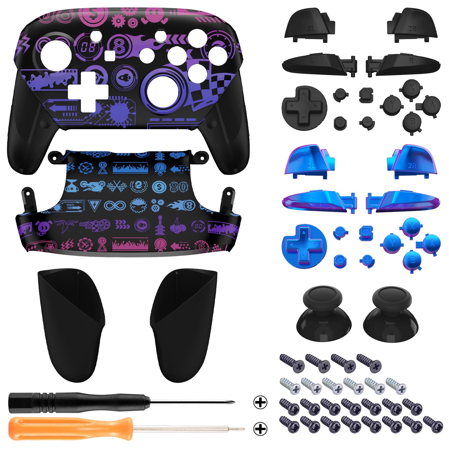 eXtremeRate Replacement Full Set Shell Faceplate Backplate Handles with Button Kit for Nintendo Switch Pro - Deluxe Championship