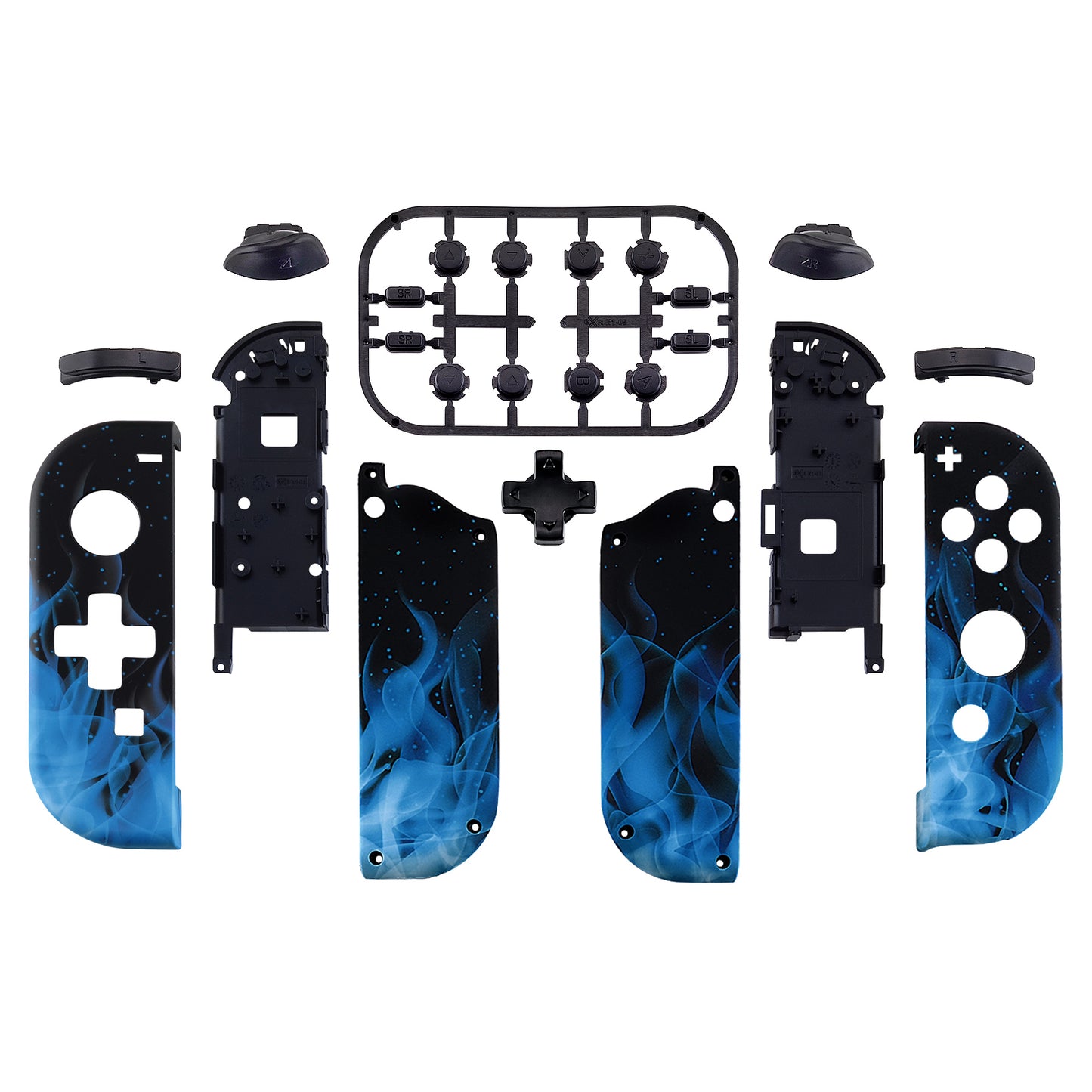 eXtremeRate Dpad Version Replacement Full Set Shell Case with Buttons for Joycon of NS Switch - Blue Flame