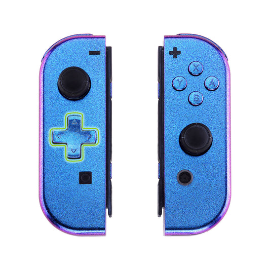 eXtremeRate Dpad Version Replacement Full Set Shell Case with Buttons for Joycon of NS Switch - Chameleon Purple Blue