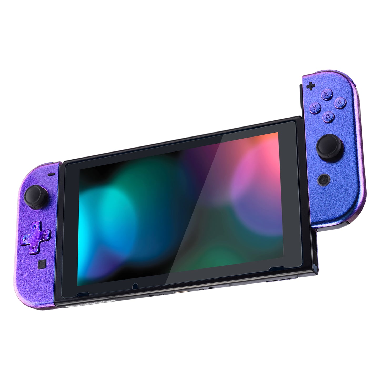 eXtremeRate Dpad Version Replacement Full Set Shell Case with Buttons for Joycon of NS Switch - Chameleon Purple Blue