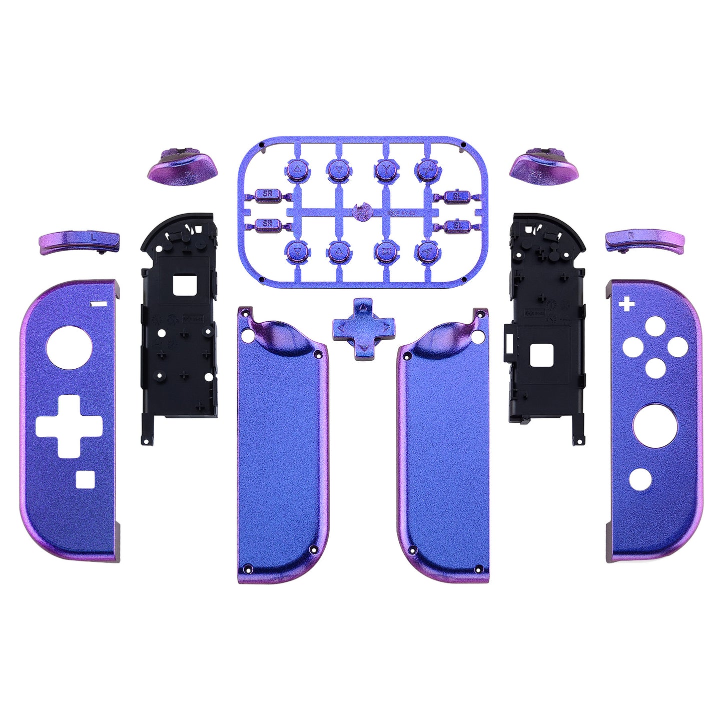 eXtremeRate Dpad Version Replacement Full Set Shell Case with Buttons for Joycon of NS Switch - Chameleon Purple Blue