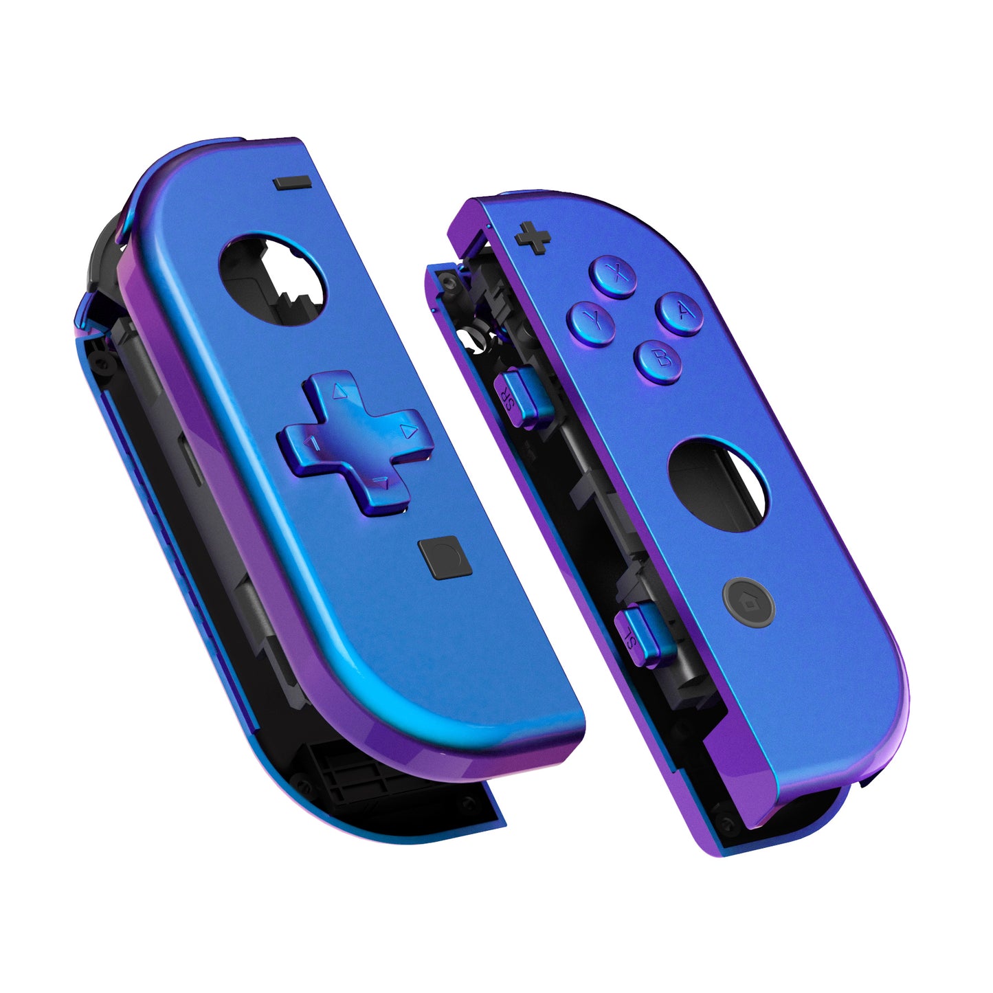 eXtremeRate Dpad Version Replacement Full Set Shell Case with Buttons for Joycon of NS Switch - Chameleon Purple Blue