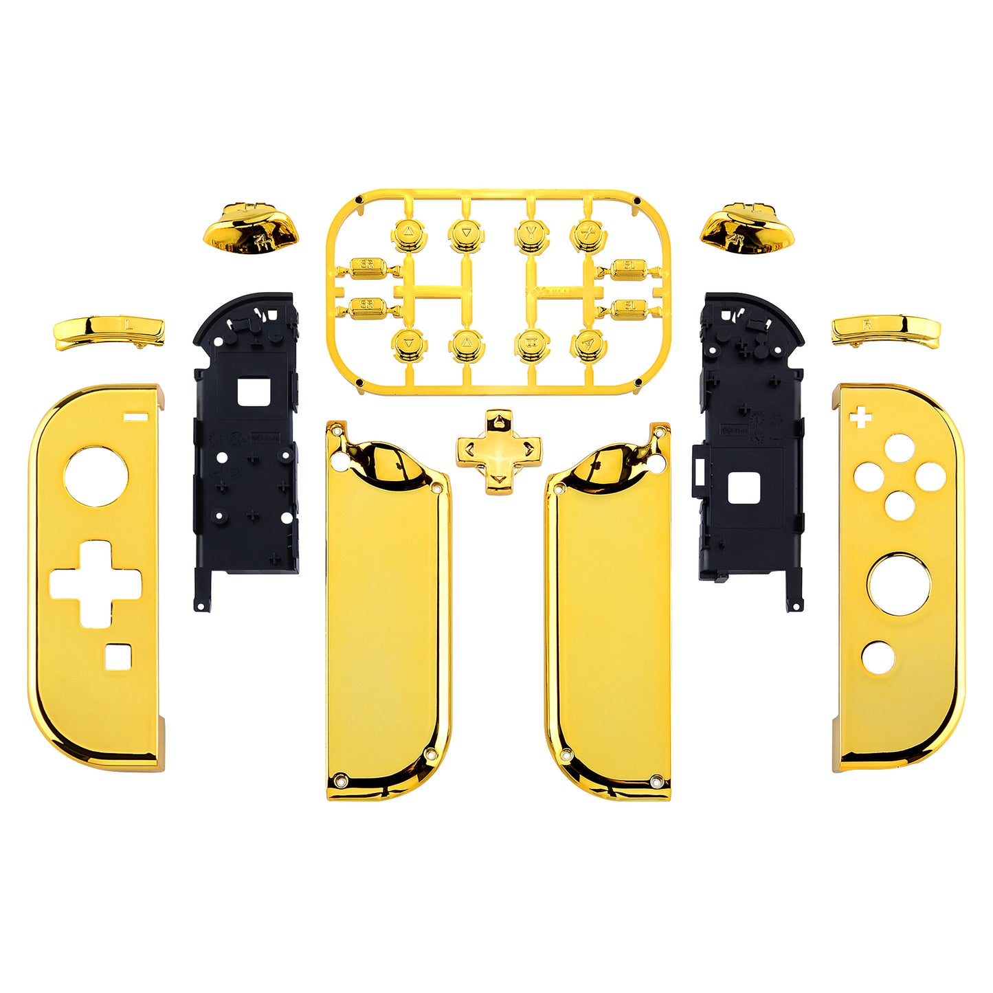 eXtremeRate Dpad Version Replacement Full Set Shell Case with Buttons for Joycon of NS Switch - Chrome Gold