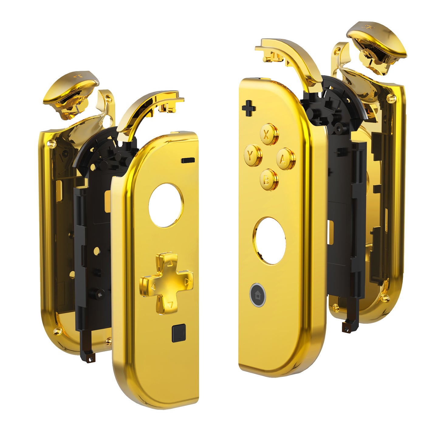 eXtremeRate Dpad Version Replacement Full Set Shell Case with Buttons for Joycon of NS Switch - Chrome Gold