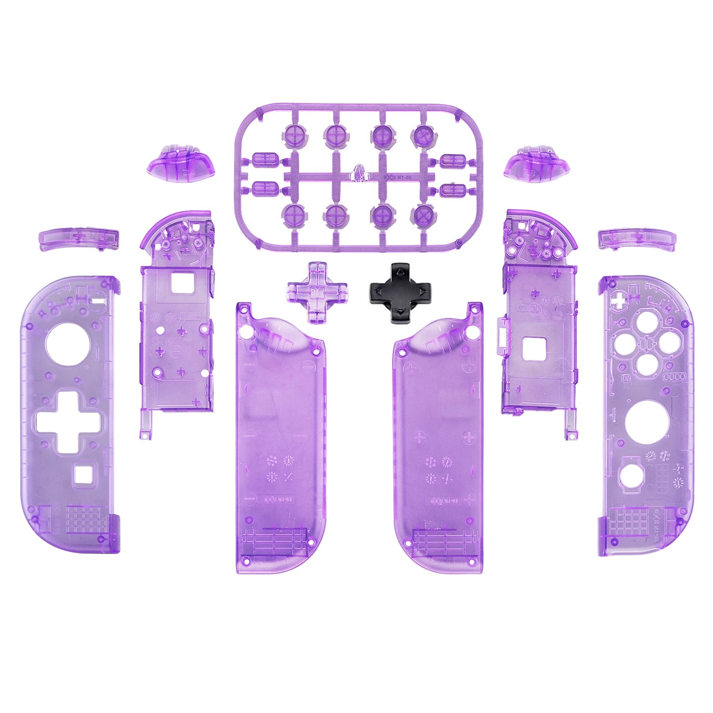 eXtremeRate Dpad Version Replacement Full Set Shell Case with Buttons for Joycon of NS Switch - Clear Atomic Purple