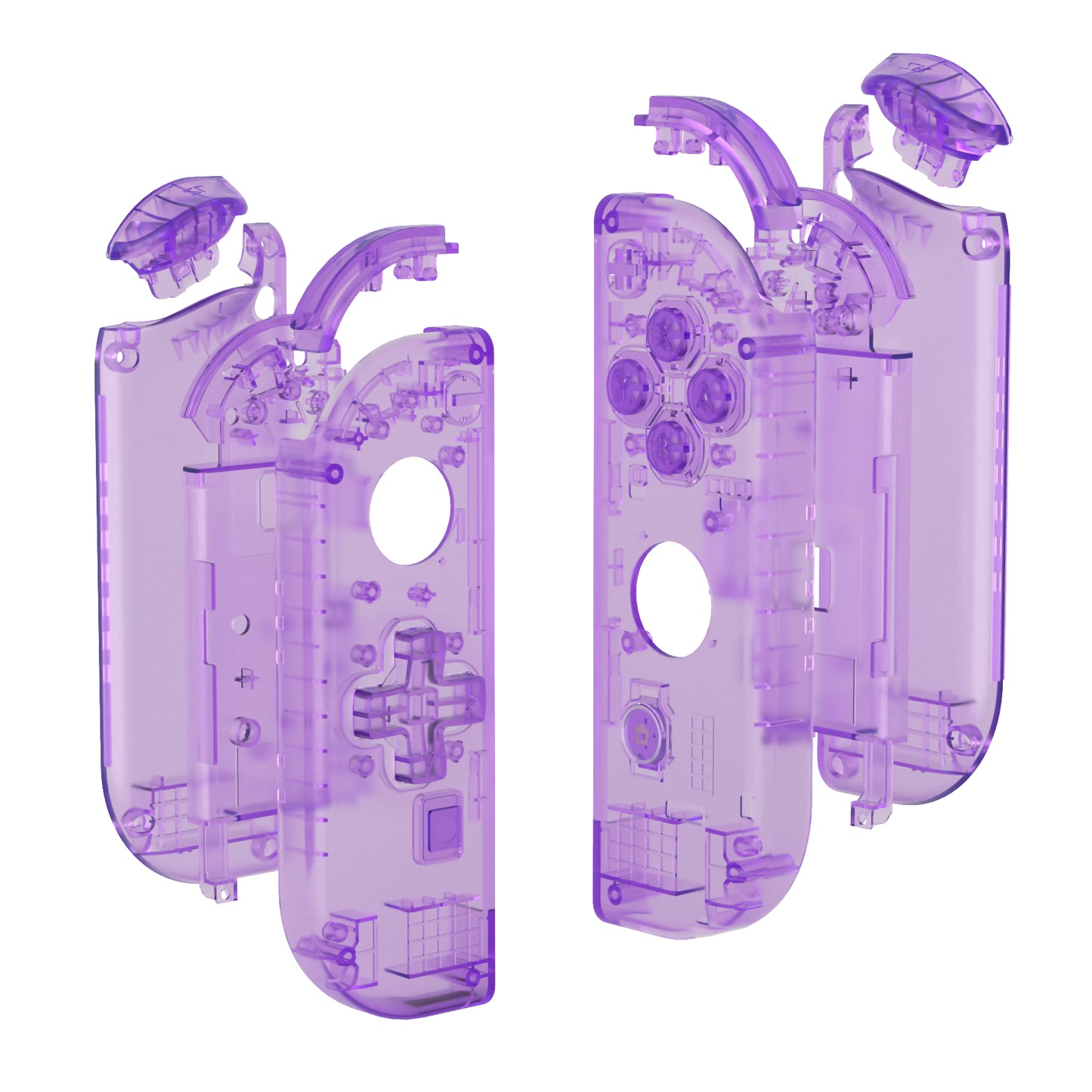 eXtremeRate Dpad Version Replacement Full Set Shell Case with Buttons for Joycon of NS Switch - Clear Atomic Purple