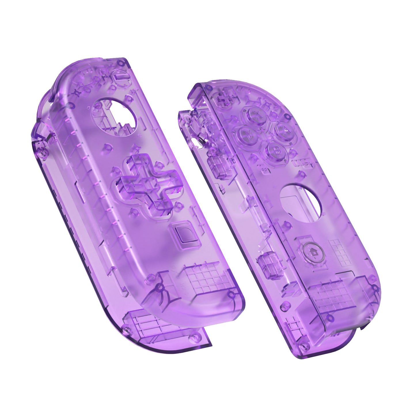 eXtremeRate Dpad Version Replacement Full Set Shell Case with Buttons for Joycon of NS Switch - Clear Atomic Purple