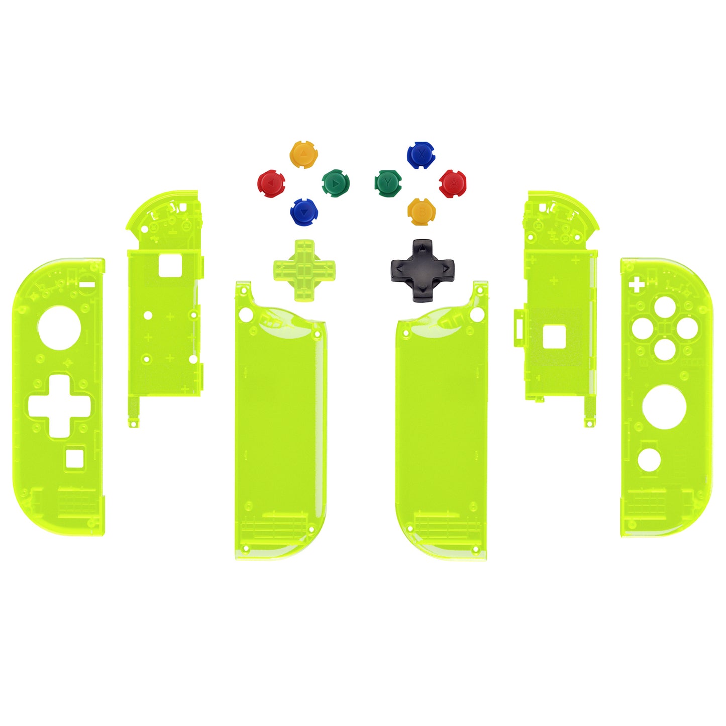 eXtremeRate Dpad Version Replacement Full Set Shell Case with Buttons for Joycon of NS Switch - Clear Lime Green