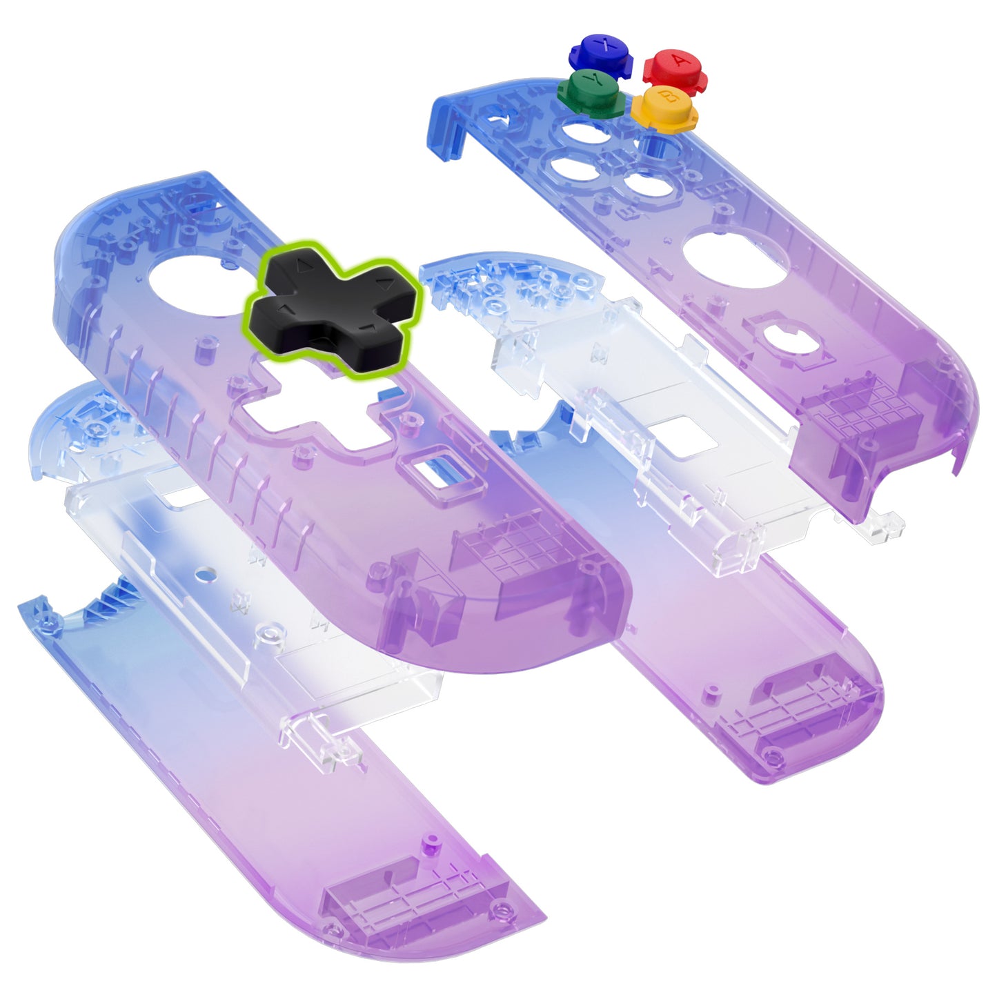 eXtremeRate Dpad Version Replacement Full Set Shell Case with Buttons for Joycon of NS Switch - Gradient Translucent Bluebell