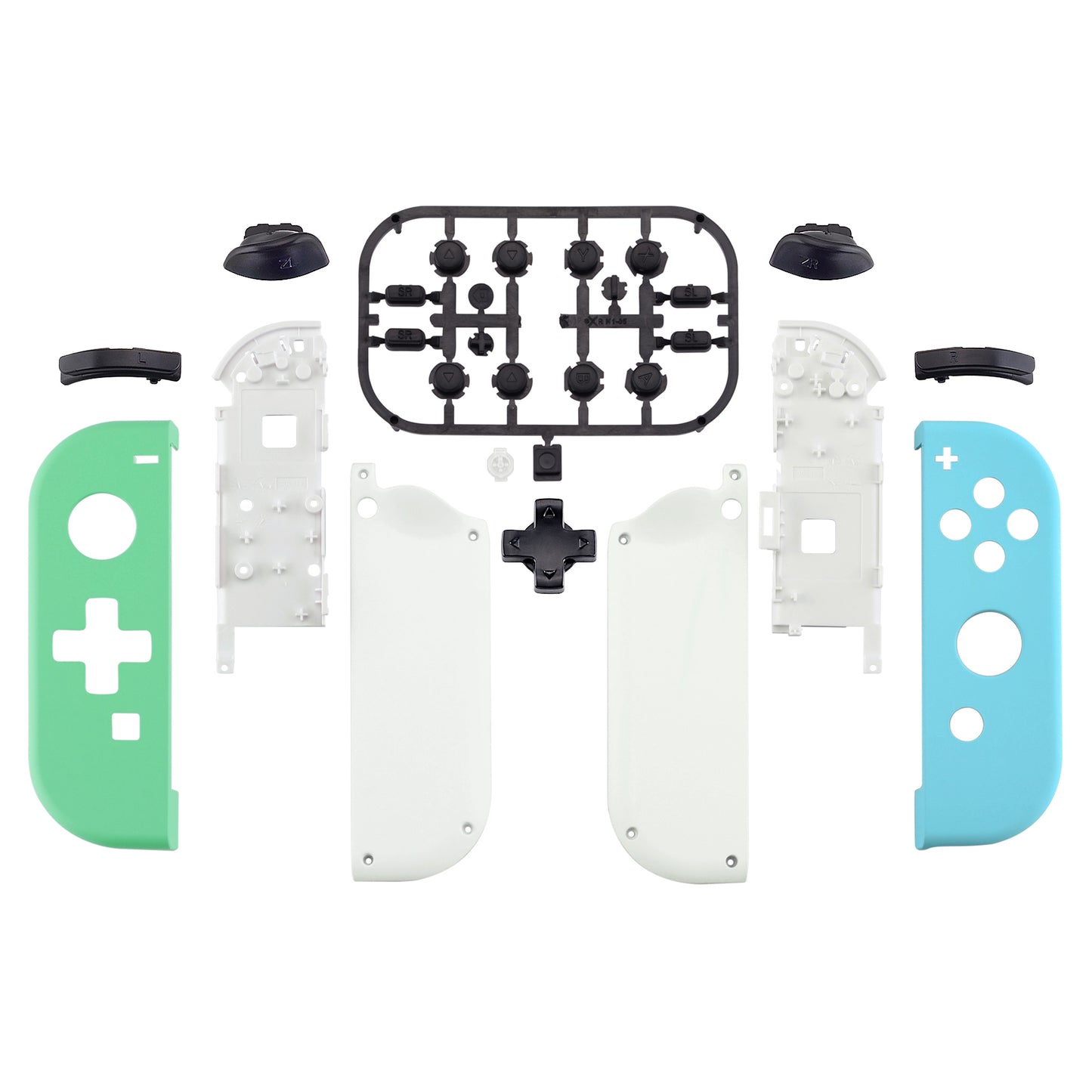 eXtremeRate Dpad Version Replacement Full Set Shell Case with Buttons for Joycon of NS Switch - Mint Green & Heaven Blue