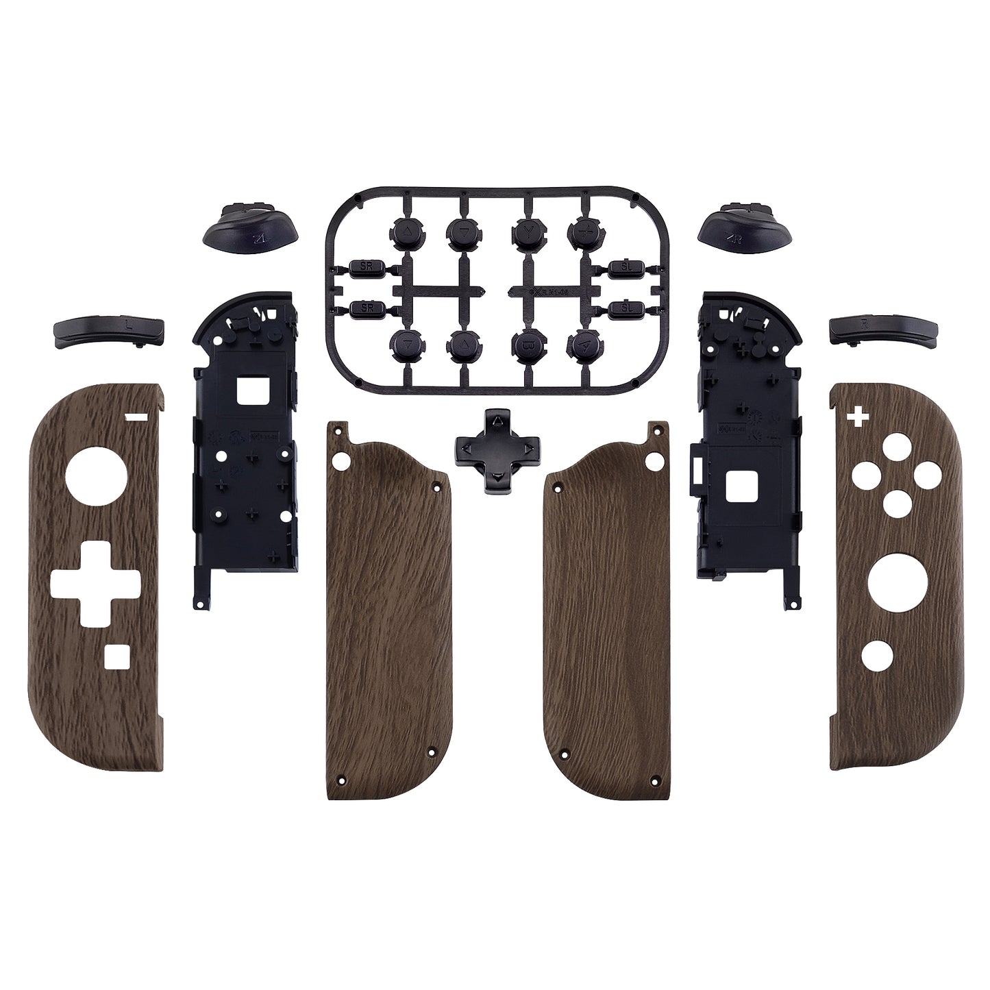 eXtremeRate Dpad Version Replacement Full Set Shell Case with Buttons for Joycon of NS Switch - Wood Grain