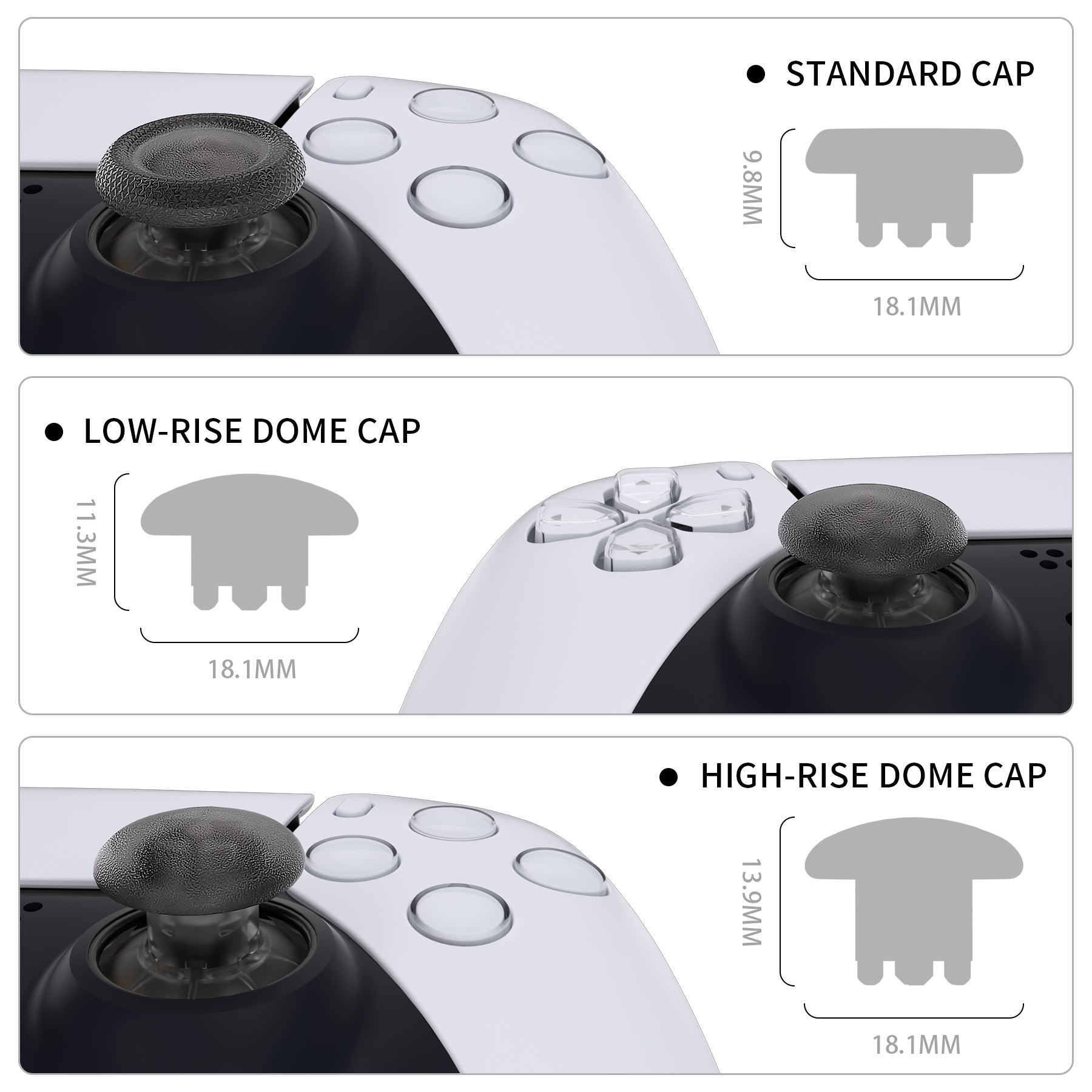 EDGE Sticks Replacement Interchangeable Thumbsticks for PS5 & PS4 All Model Controllers - Clear Black eXtremeRate