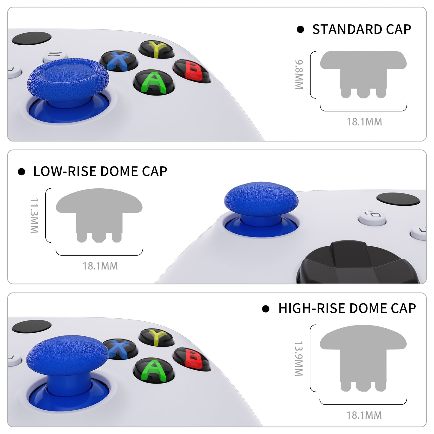 EDGE Sticks Replacement Interchangeable Thumbsticks for Xbox Series X/S & Xbox Core & Xbox One X/S & Xbox Elite V1 & NS Switch Pro Controller - Blue eXtremeRate