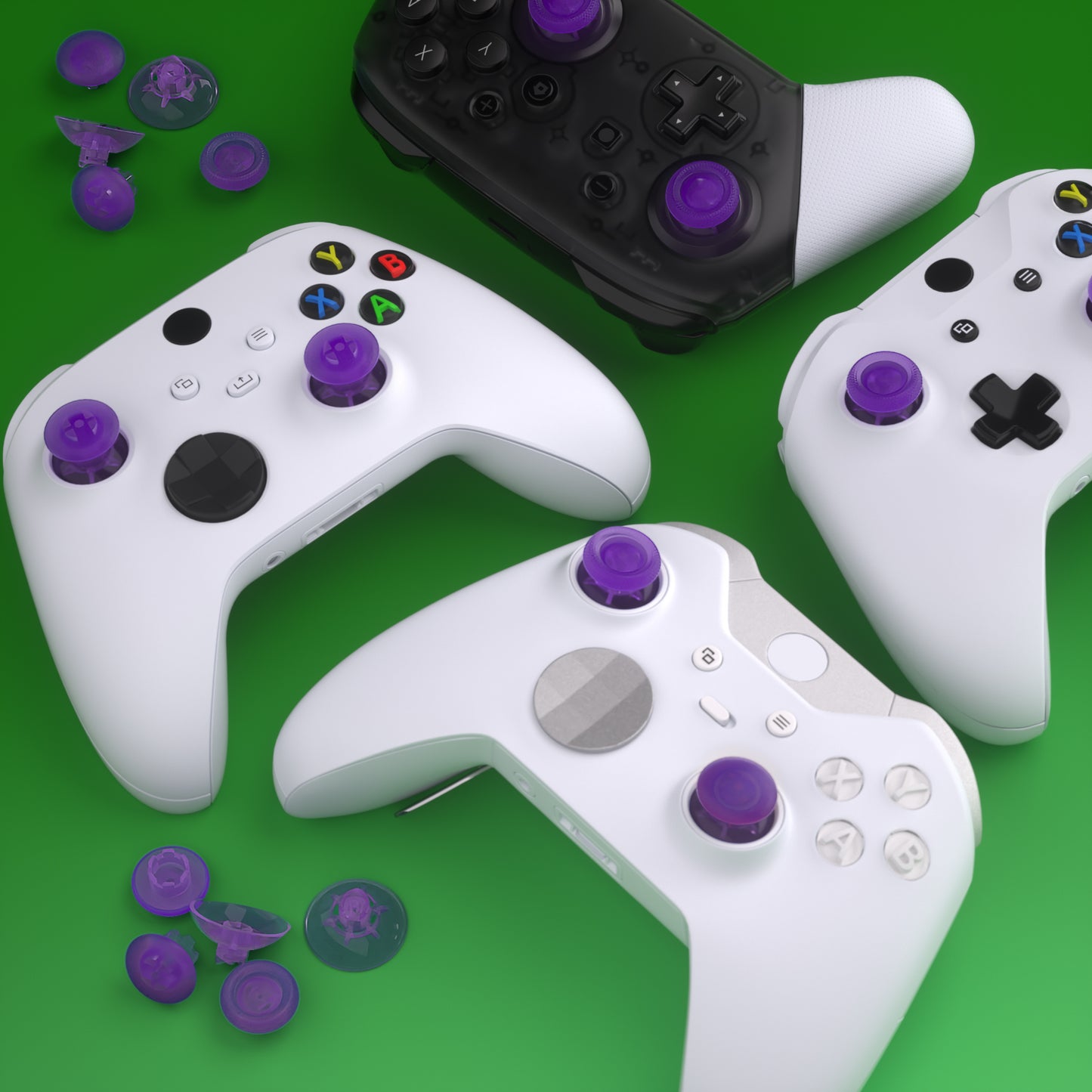 EDGE Sticks Replacement Interchangeable Thumbsticks for Xbox Series X/S & Xbox Core & Xbox One X/S & Xbox Elite V1 & NS Switch Pro Controller - Clear Atomic Purple eXtremeRate