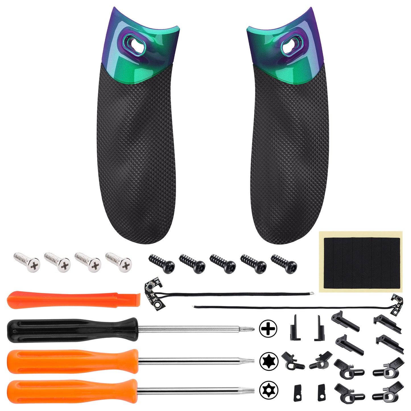 eXtremeRate FLEXOR Clicky Rubberized Side Rails Grips Trigger Stop Kit for Xbox Series X/S Controller & Xbox Core Controller - Chameleon Green Purple eXtremeRate