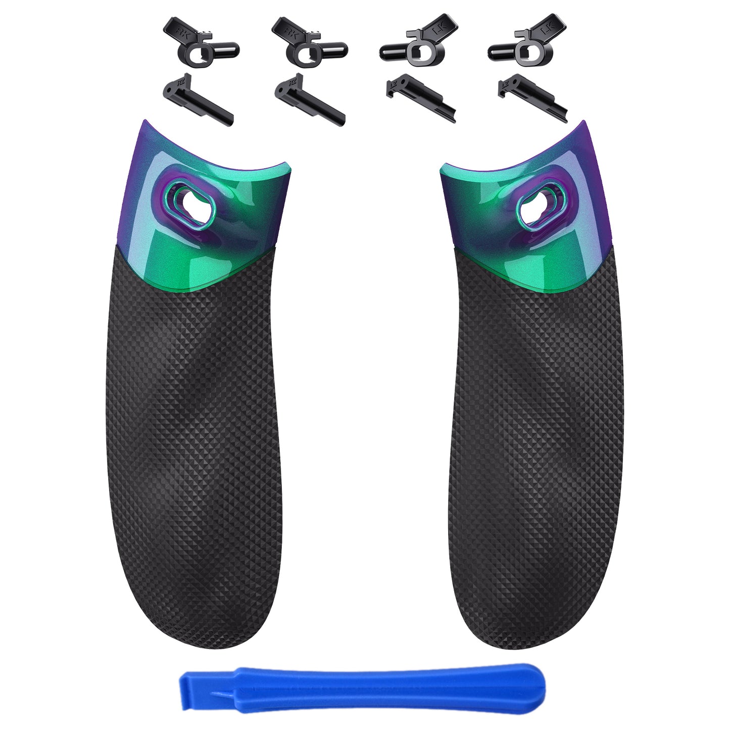 eXtremeRate FLEXOR Rubberized Side Rails Grips Trigger Stop Kit for Xbox Series X/S Controller & Xbox Core Controller - Chameleon Green Purple eXtremeRate