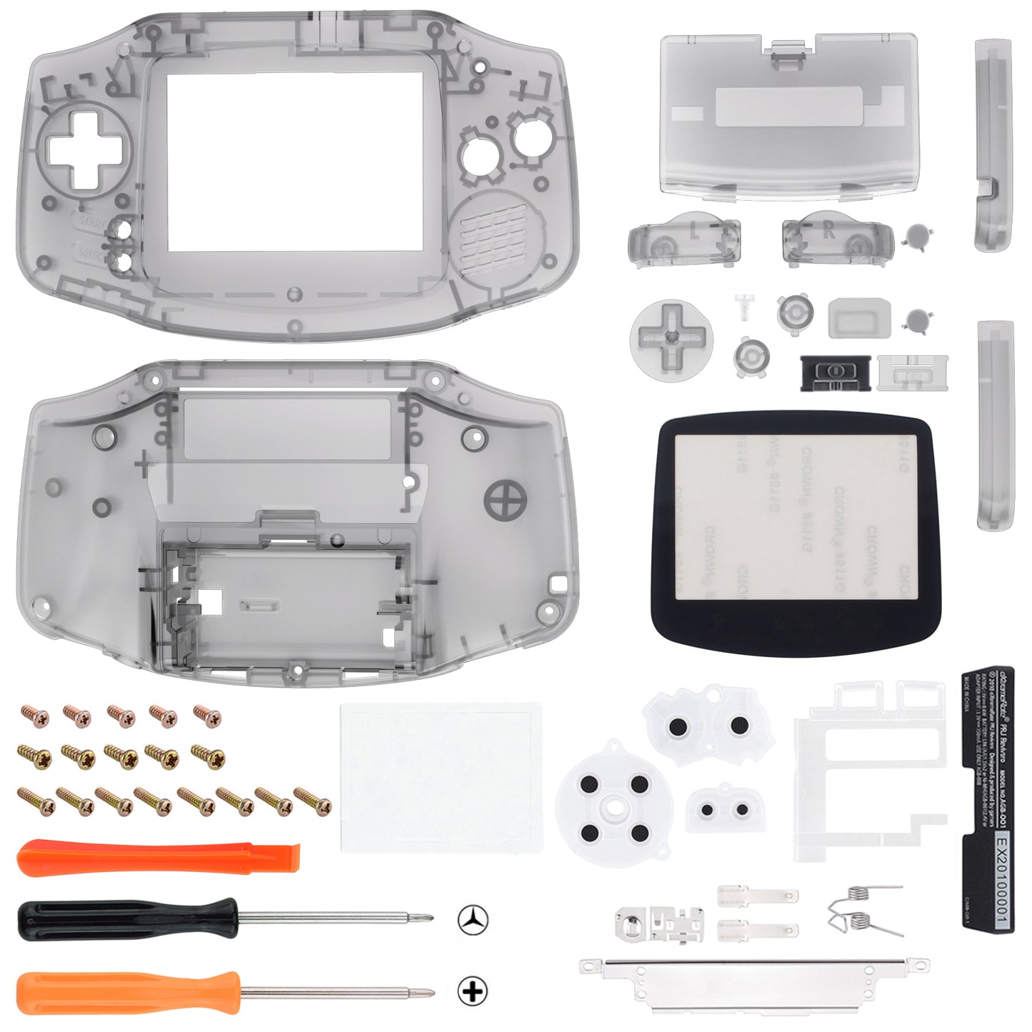 eXtremeRate IPS Ready Upgraded GBA Replacement Full Set Shells with Buttons for Gameboy Advance, Compatible with Both IPS & Standard LCD - Clear Black