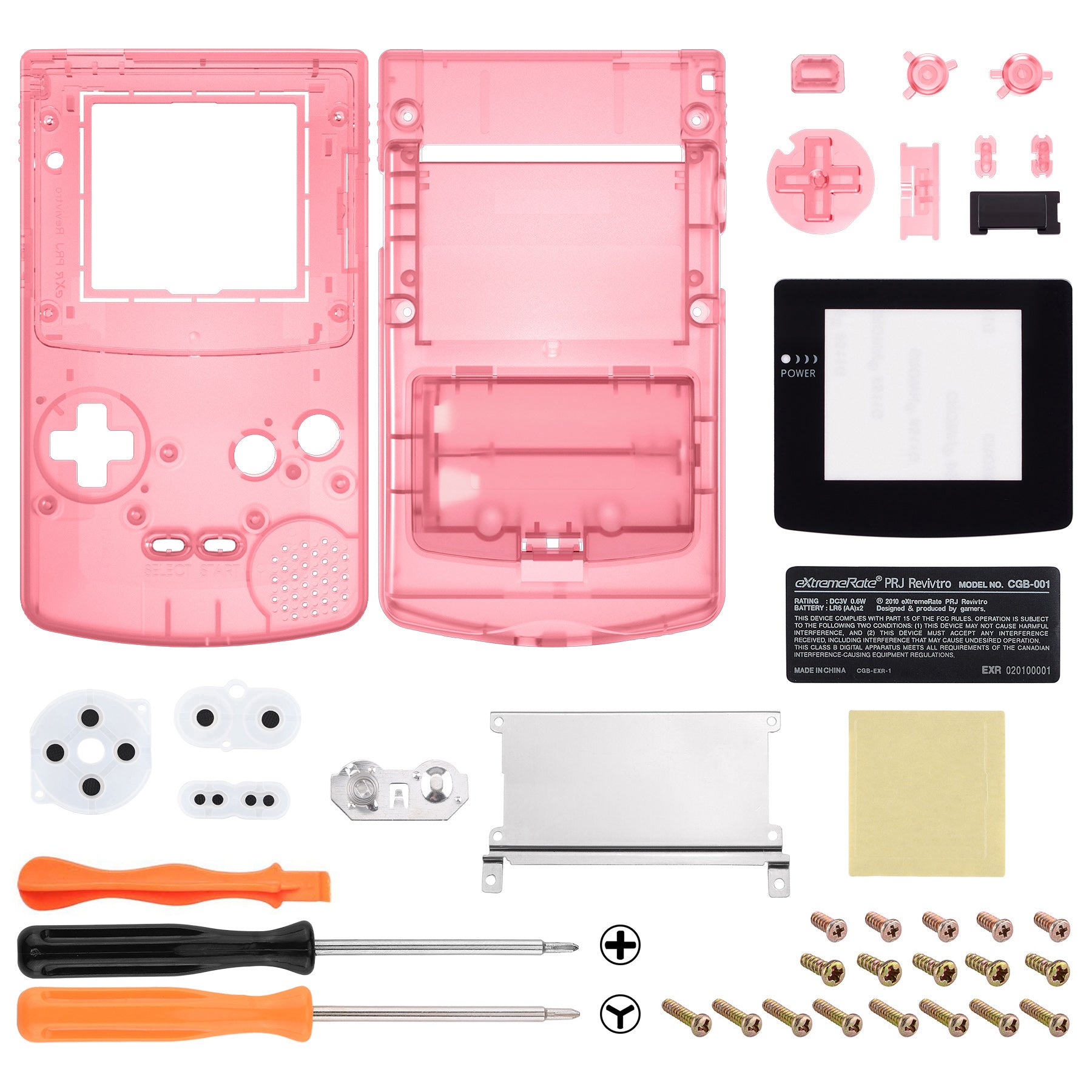 eXtremeRate IPS Ready Upgraded GBC Replacement Full Set Shells with Buttons & Black Screen Lens for Gameboy Color, Compatible with GBC OSD IPS & Regular IPS & Standard LCD - Cherry Pink eXtremeRate