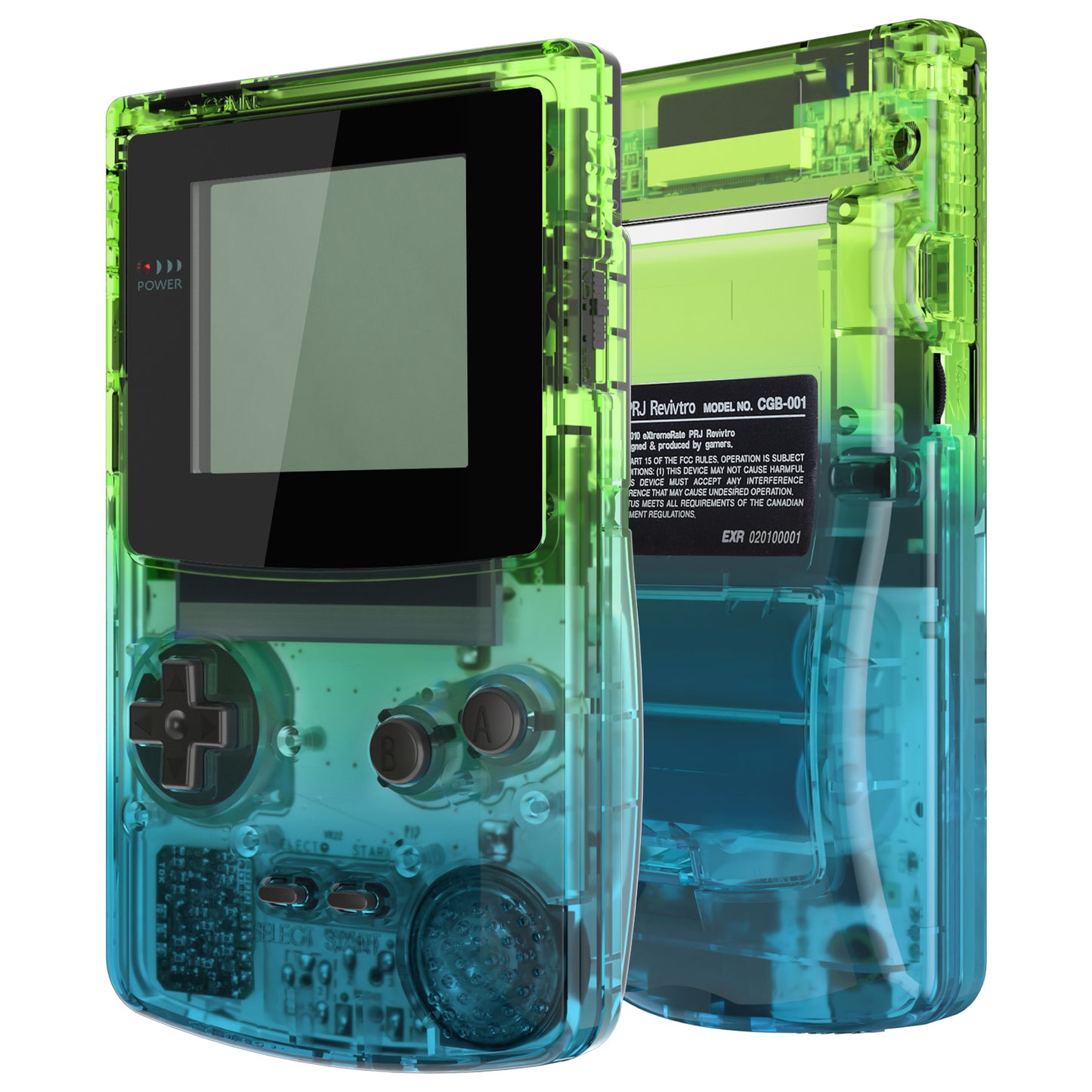 eXtremeRate IPS Ready Upgraded GBC Replacement Full Set Shells with Buttons for Gameboy Color, Compatible with GBC OSD IPS & Regular IPS & Standard LCD - Gradient Translucent Green Blue