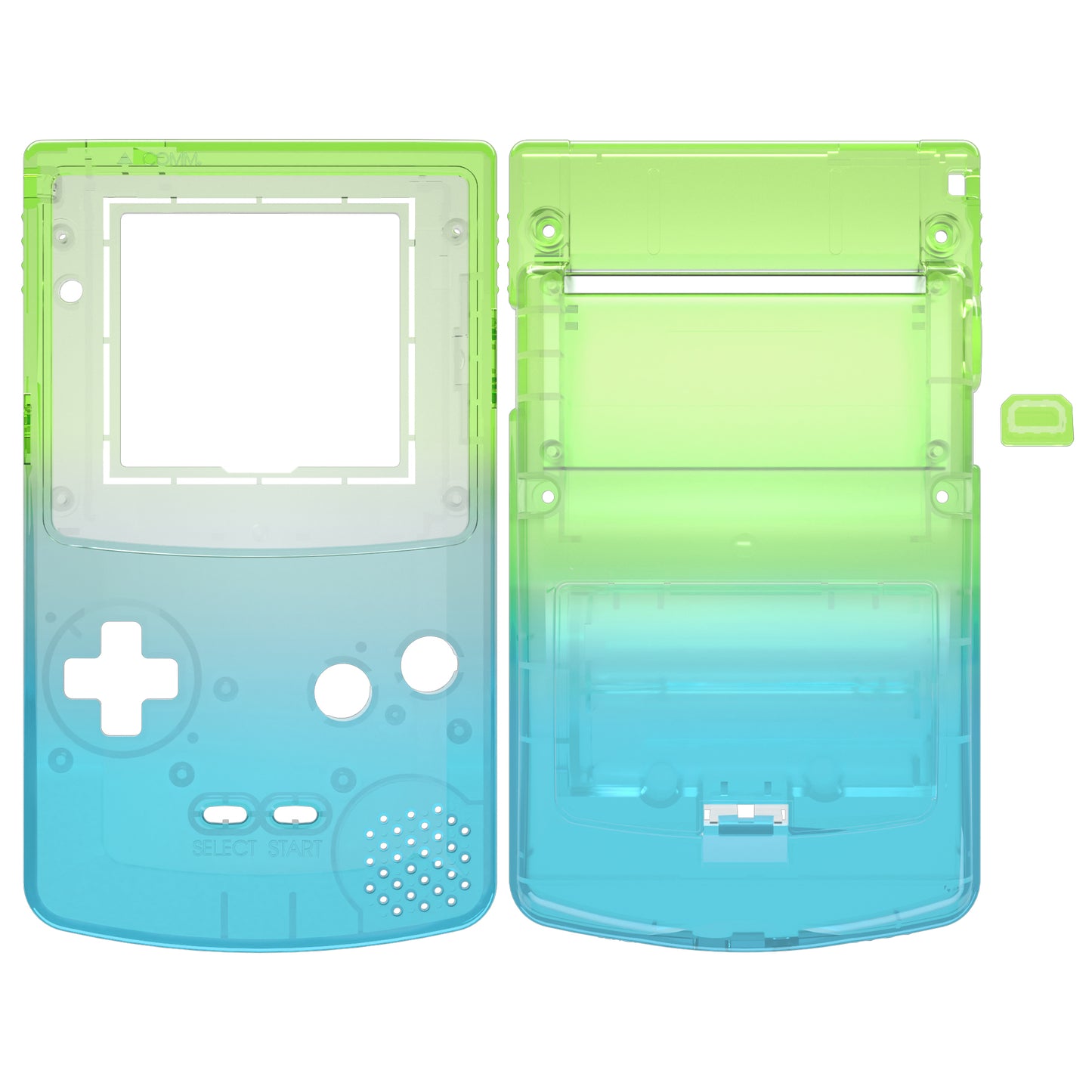 eXtremeRate IPS Ready Upgraded GBC Replacement Full Set Shells with Buttons for Gameboy Color, Compatible with GBC OSD IPS & Regular IPS & Standard LCD - Gradient Translucent Green Blue