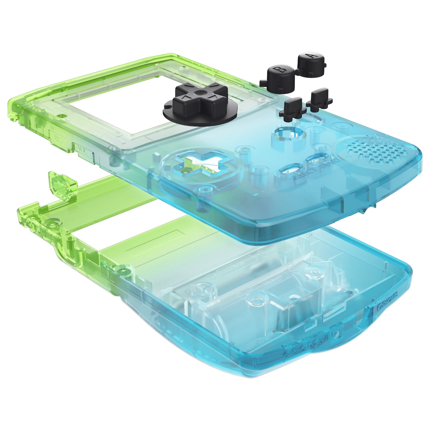 eXtremeRate IPS Ready Upgraded GBC Replacement Full Set Shells with Buttons for Gameboy Color, Compatible with GBC OSD IPS & Regular IPS & Standard LCD - Gradient Translucent Green Blue