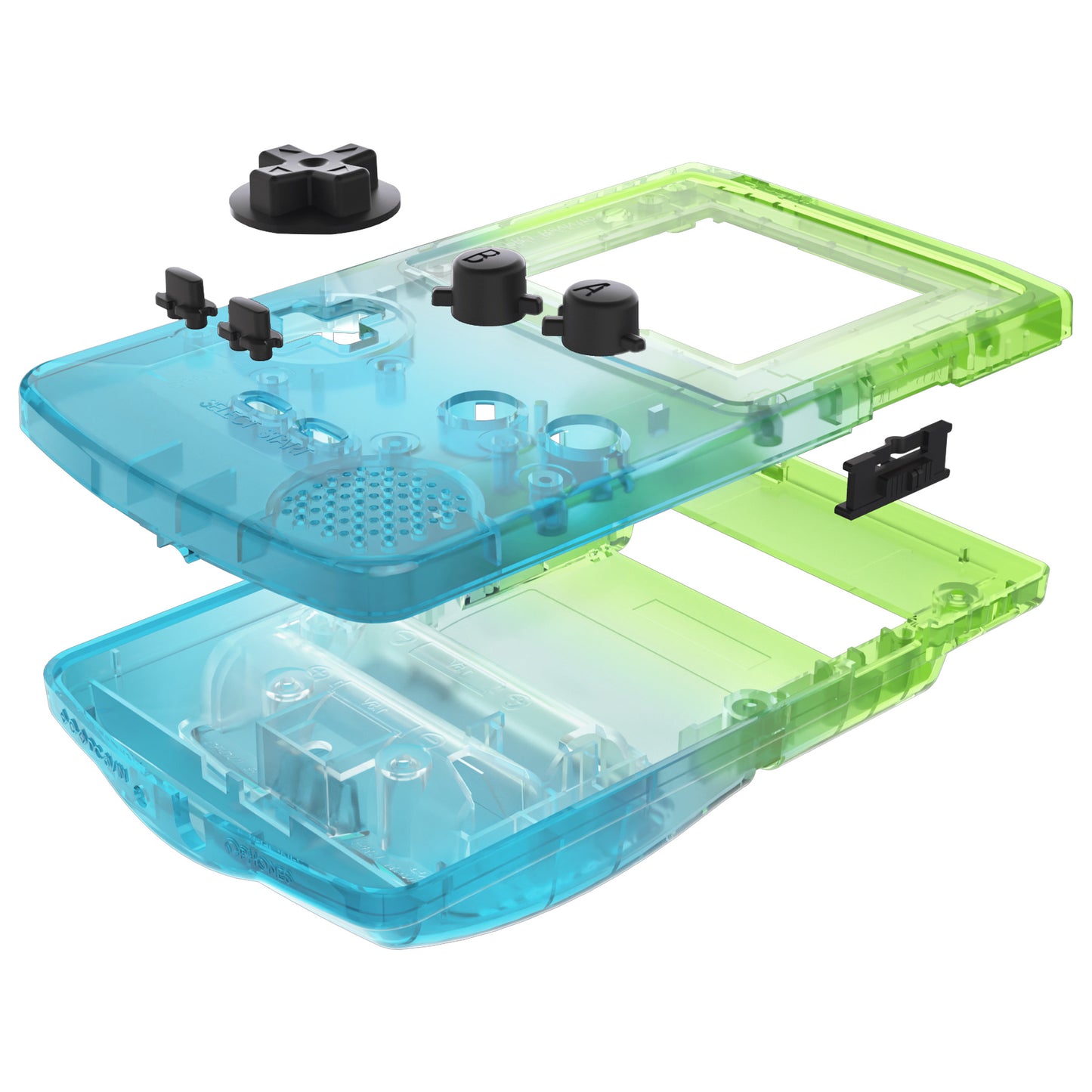 eXtremeRate IPS Ready Upgraded GBC Replacement Full Set Shells with Buttons for Gameboy Color, Compatible with GBC OSD IPS & Regular IPS & Standard LCD - Gradient Translucent Green Blue