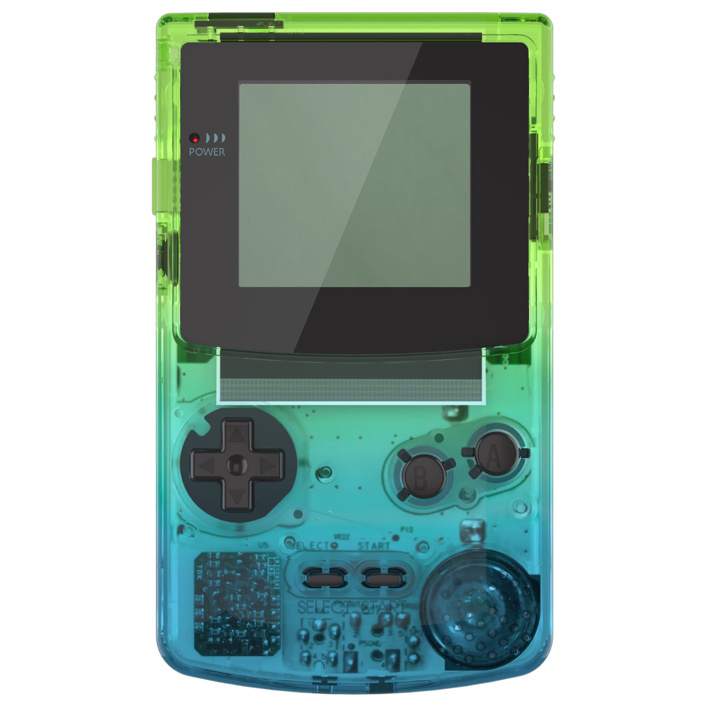 eXtremeRate IPS Ready Upgraded GBC Replacement Full Set Shells with Buttons for Gameboy Color, Compatible with GBC OSD IPS & Regular IPS & Standard LCD - Gradient Translucent Green Blue