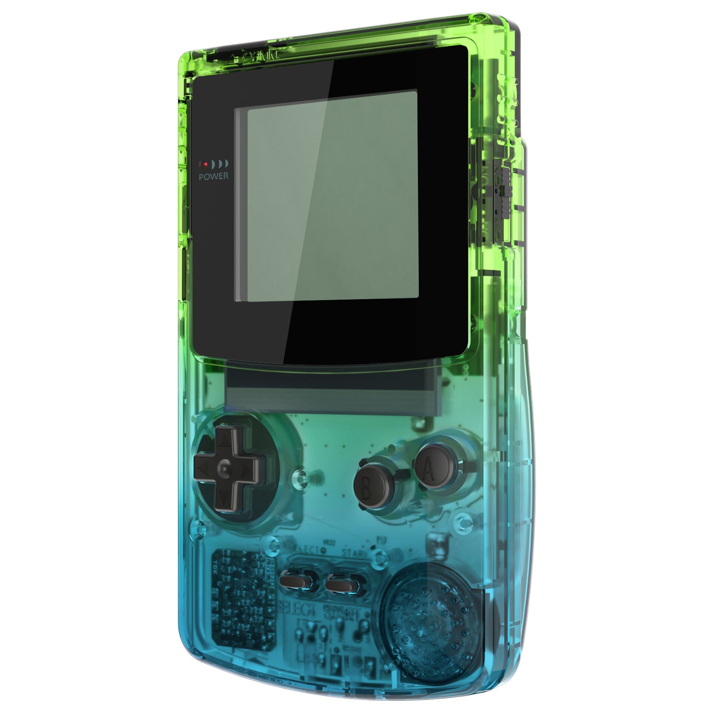 eXtremeRate IPS Ready Upgraded GBC Replacement Full Set Shells with Buttons for Gameboy Color, Compatible with GBC OSD IPS & Regular IPS & Standard LCD - Gradient Translucent Green Blue