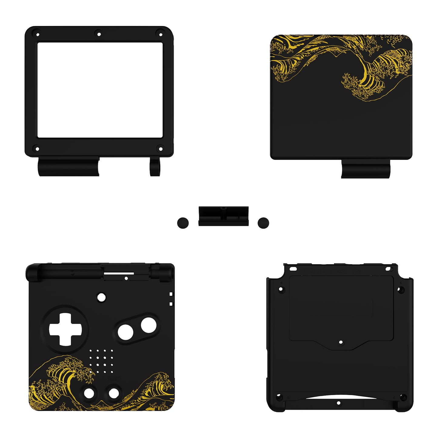 eXtremeRate IPS Ready Upgraded Replacement Full Set Shells with Buttons for Gameboy Advance SP GBA SP, Compatible with Both IPS & Standard LCD - The Great GOLDEN Wave Off Kanagawa - Black