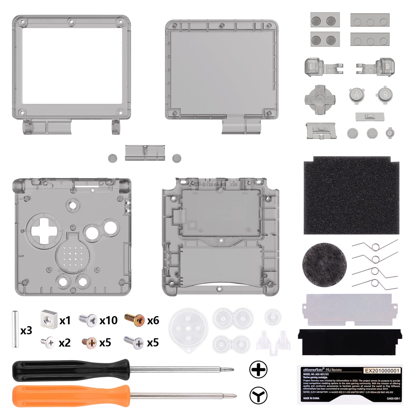 eXtremeRate IPS Ready Upgraded Replacement Full Set Shells with Buttons for Gameboy Advance SP GBA SP, Compatible with Both IPS & Standard LCD - Clear Black