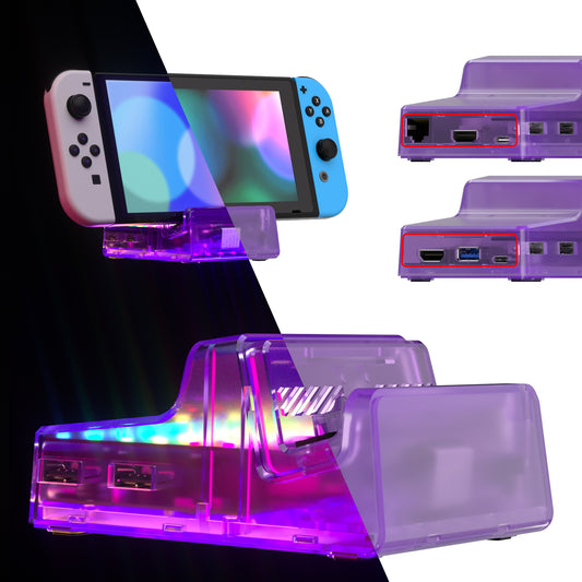 eXtremeRate LED Version AiryDocky DIY Kit Replacement Shell Case with IR Remote Control for Nintendo Switch & Switch OLED Dock - Clear Atomic Purple eXtremeRate